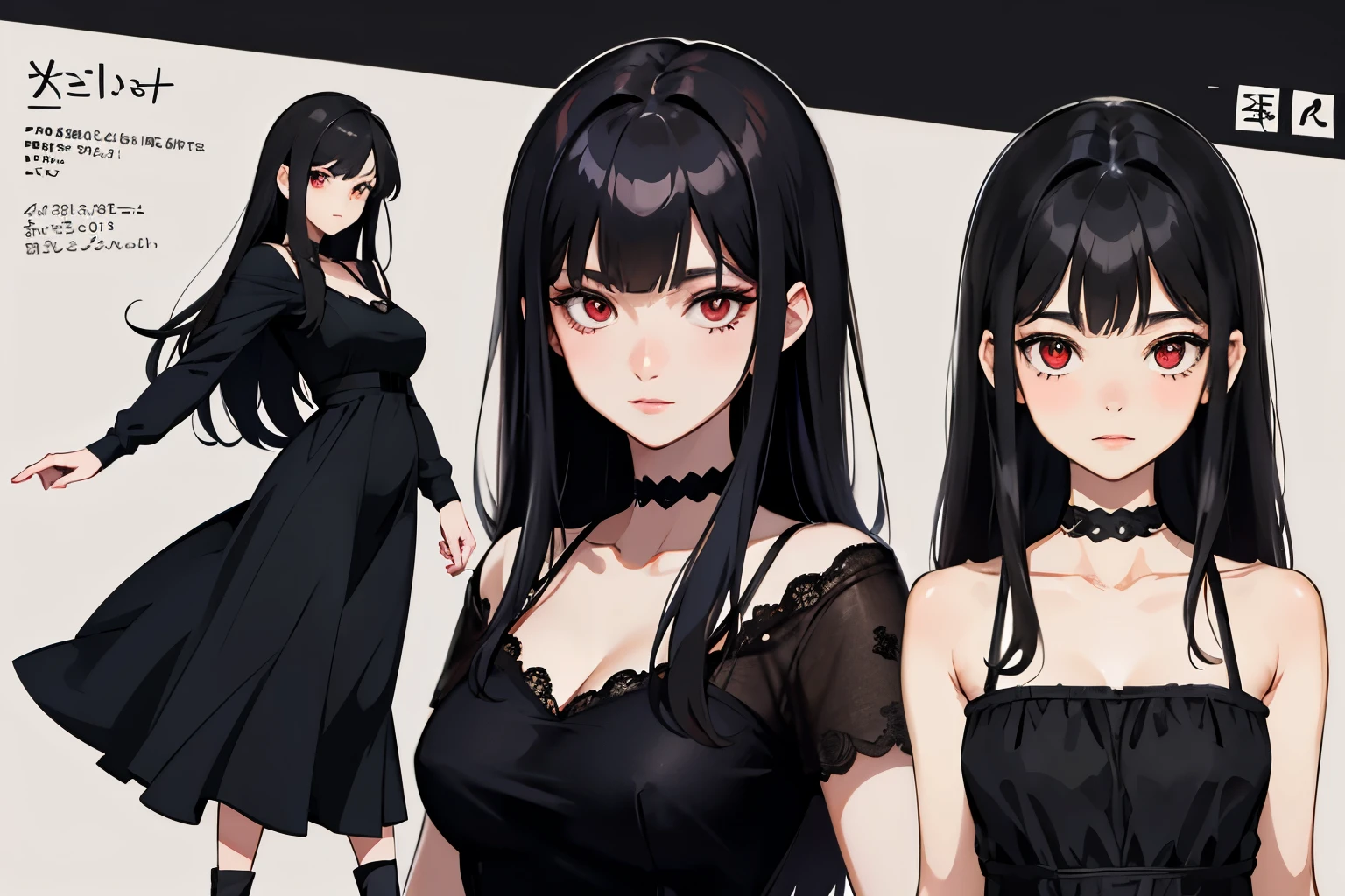 Anime character of a woman in a black dress with red eyes - SeaArt AI