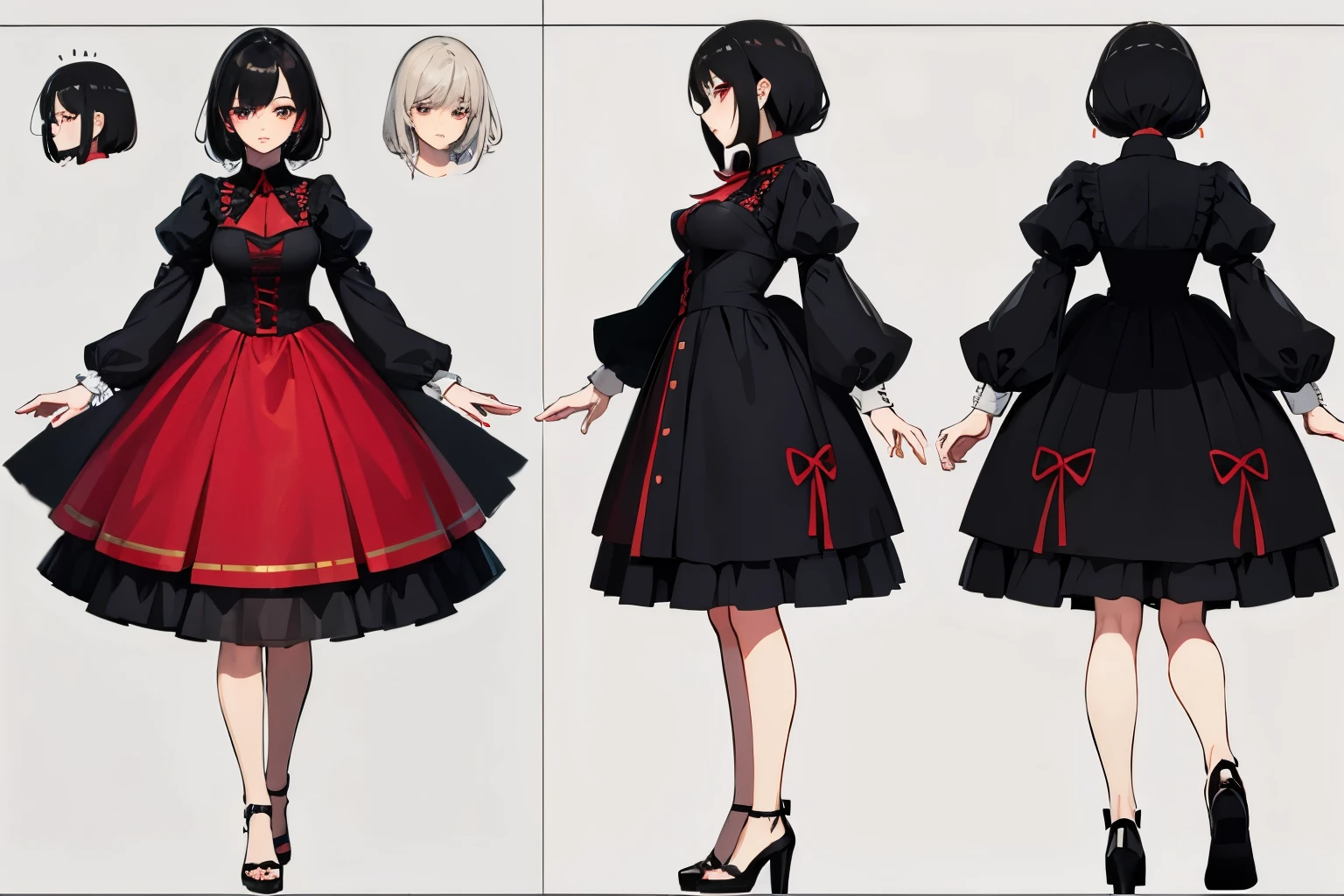 Chara-sheet, Three-view of roles, character design, frontage, Lateral face, on back, Set, masterpiece, 8k, best quality, extremely detailed, Fortune teller, hairpiece, very pretty, iconic