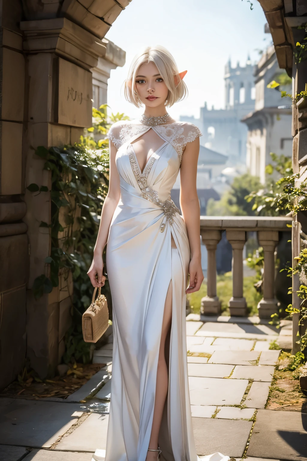 short white hair elf woman in fine dress
