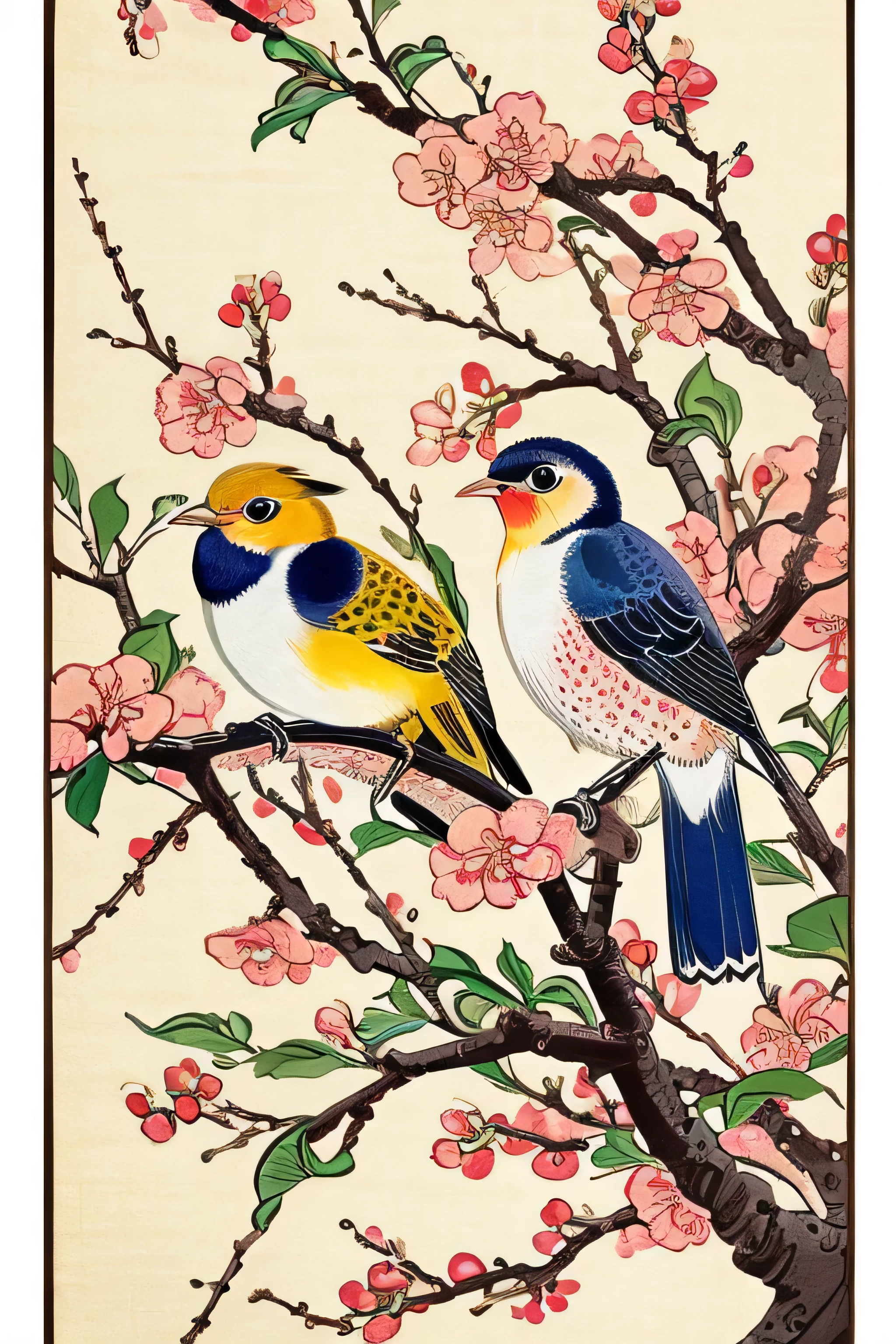 Ukiyo-e and ink painting、plum blossoms and birds