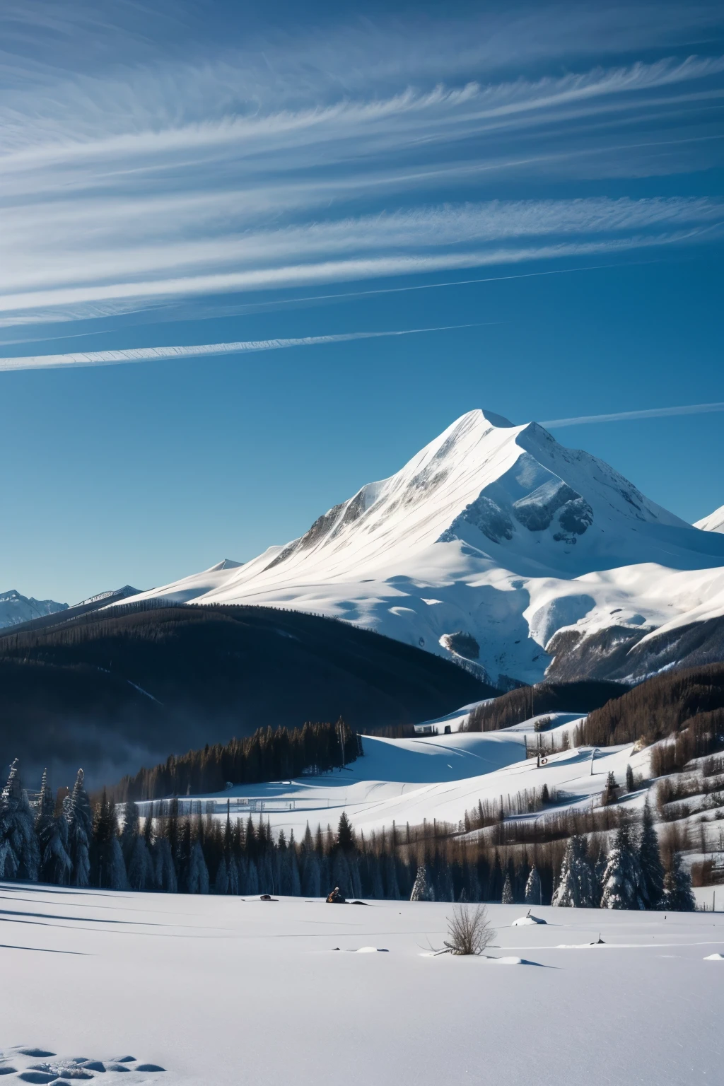 Mountain range tops covered in snow in a sunny weather