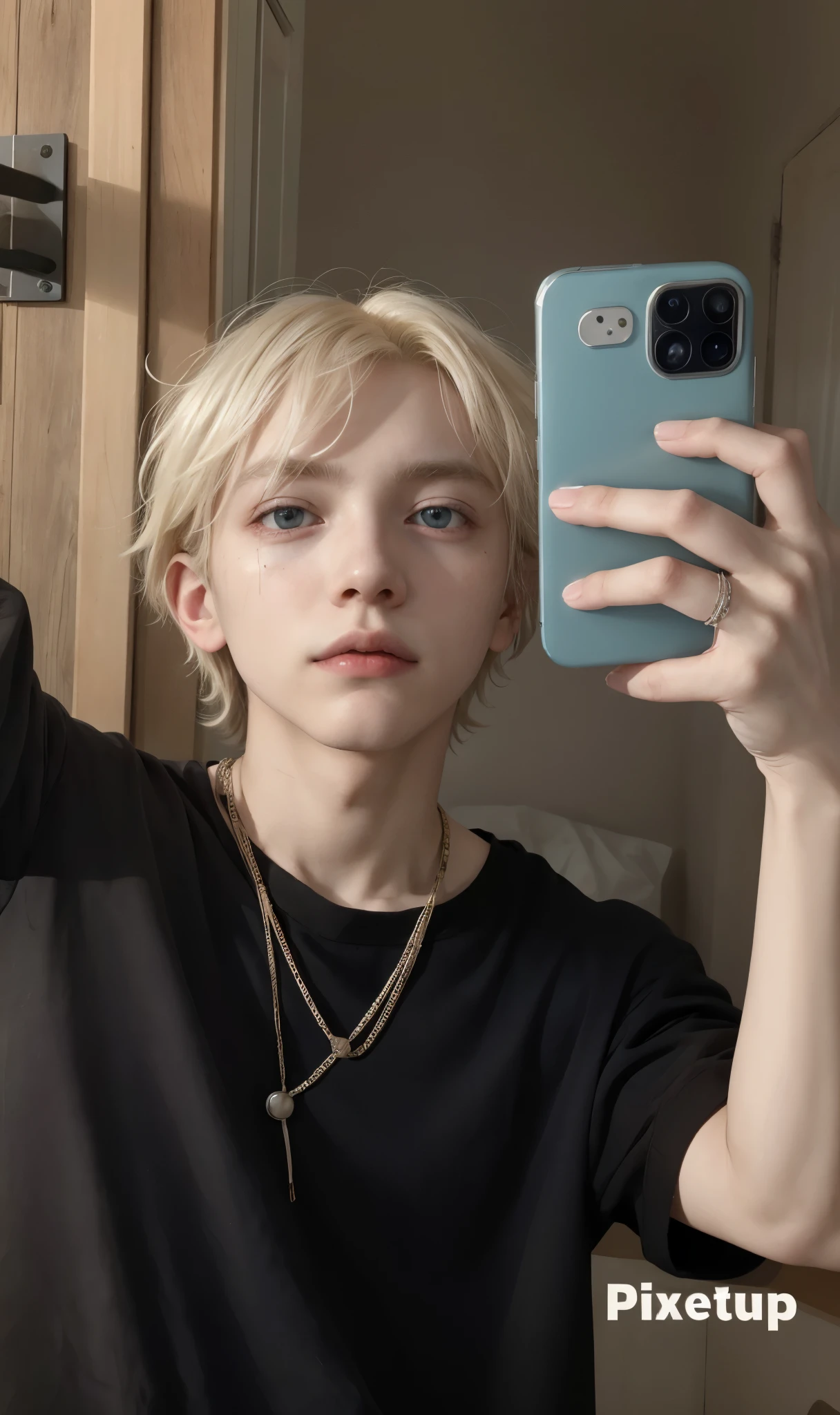 blonde boy taking a selfie with his phone in a mirror, an epic non-binary model, extremely pale blonde hair, marimacho de pelo corto platino, very very pale blonde hair, androgynous person, young and handsome roma pale, androgynous face, delicate androgynous prince, beautiful androgynous boy, androgynous man, androgynous  portrait, tae bts, jin bts, reslista, rostro hermoso, cute
