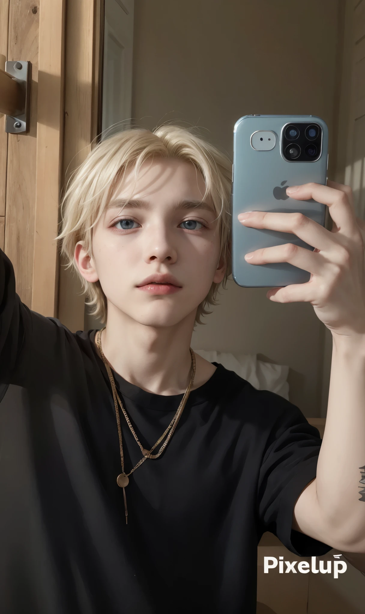 blonde boy taking a selfie with his phone in a mirror, an epic non-binary model, extremely pale blonde hair, marimacho de pelo corto platino, very very pale blonde hair, androgynous person, young and handsome roma pale, androgynous face, delicate androgynous prince, beautiful androgynous boy, androgynous man, androgynous portrait, tae bts, jin bts, reslista, rostro hermoso, cute