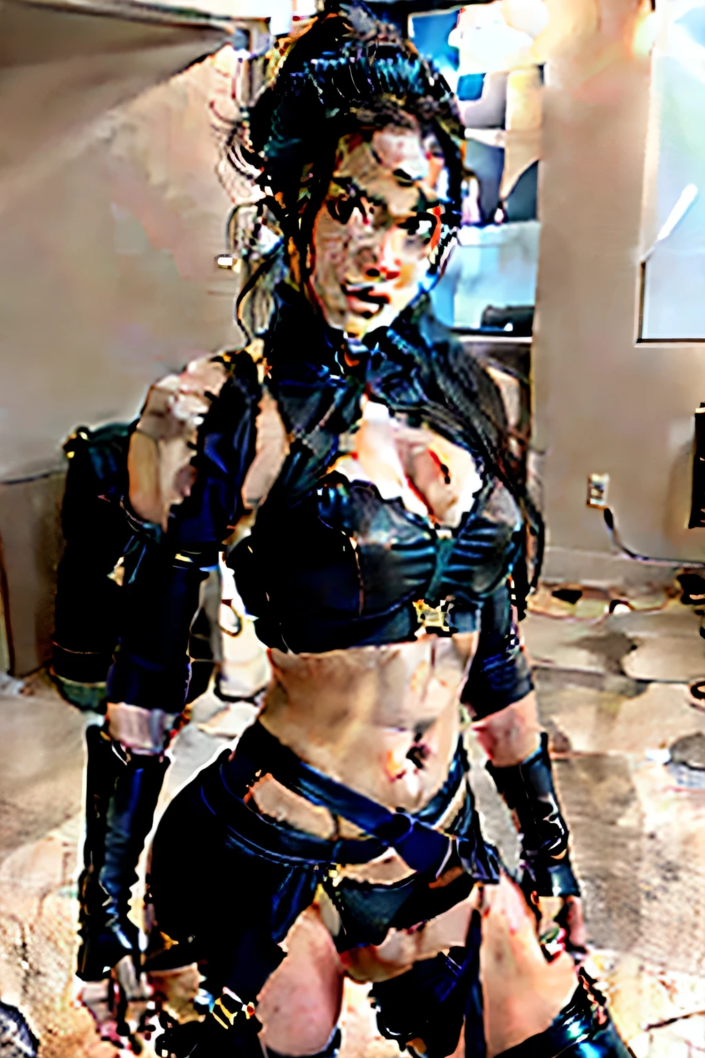 1girl, kitana (mortal kombat), anime, babe, cute, beautiful, hot, exposing, full body image, power stance, no mask, modern anime