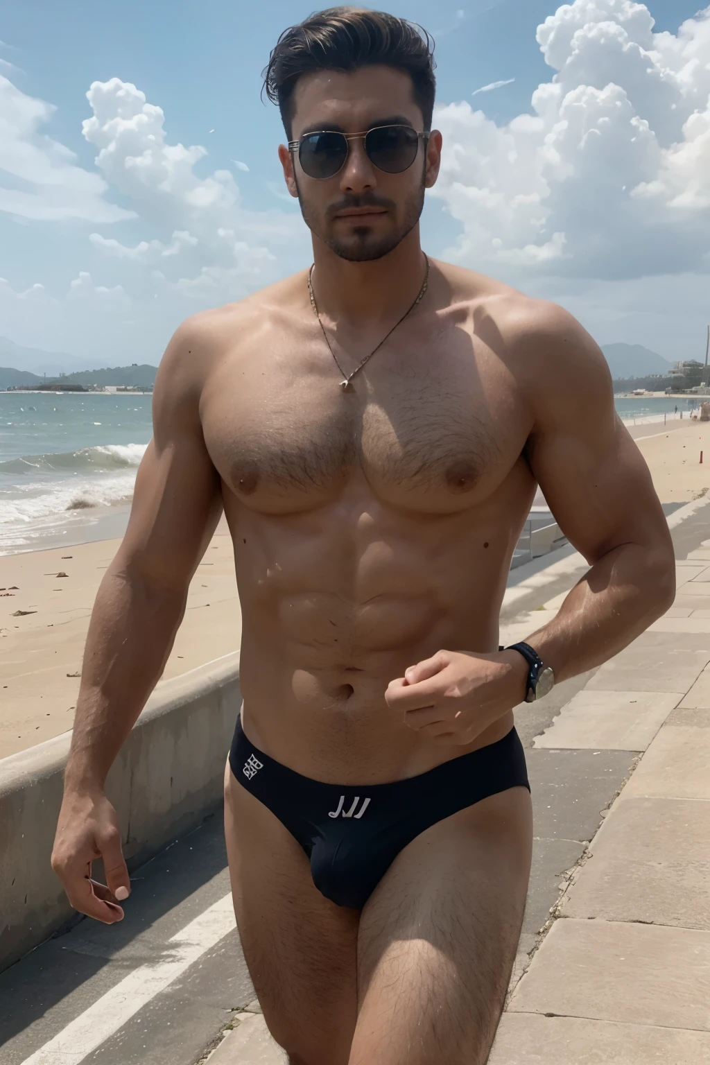 Generar hombre Masculino..., 28 years old.., de espalda.., caminando 3 pasos.., y votea sexy.., y malevolo..