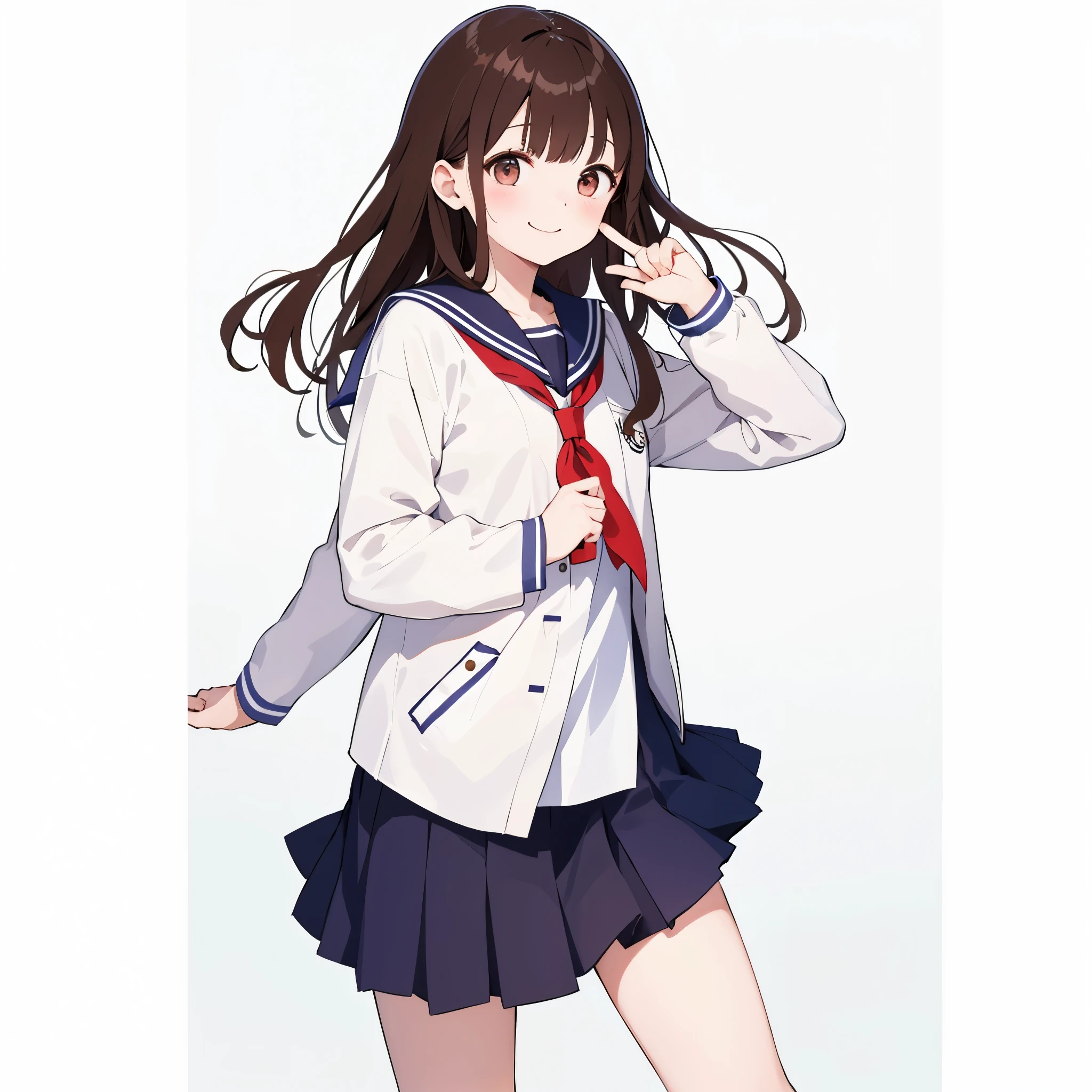一个日本女子middle school生，woman，Sailor suit，Smile，JK，middle school，woman食材，long hair，brown hair，Eye，protrait photo，pure white background