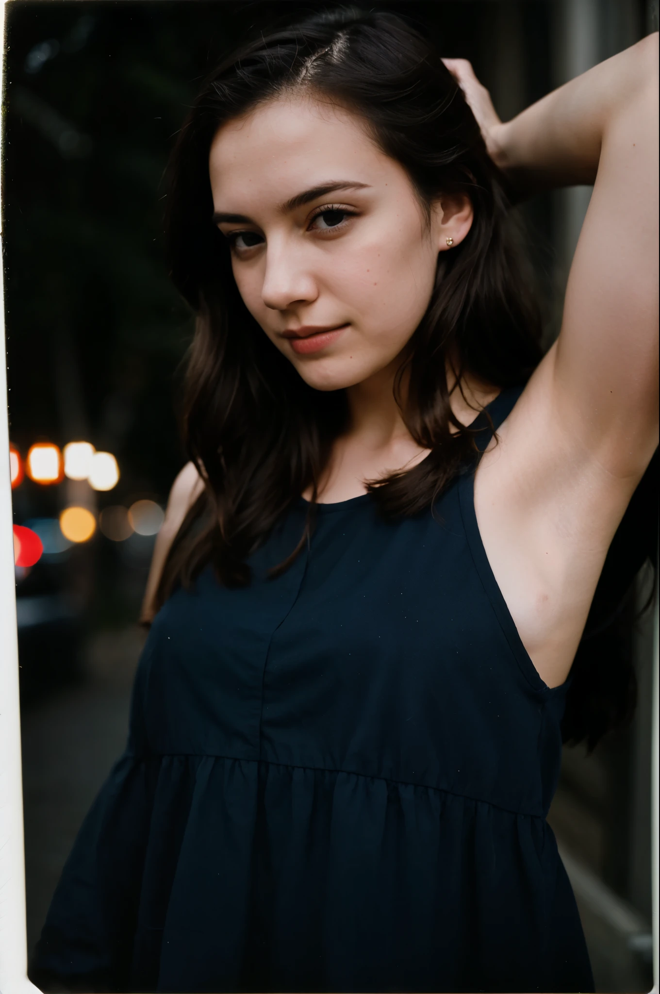 polaroid photo, night photo, photo of 24 y.o beautiful woman, pale skin, bokeh, motion blur