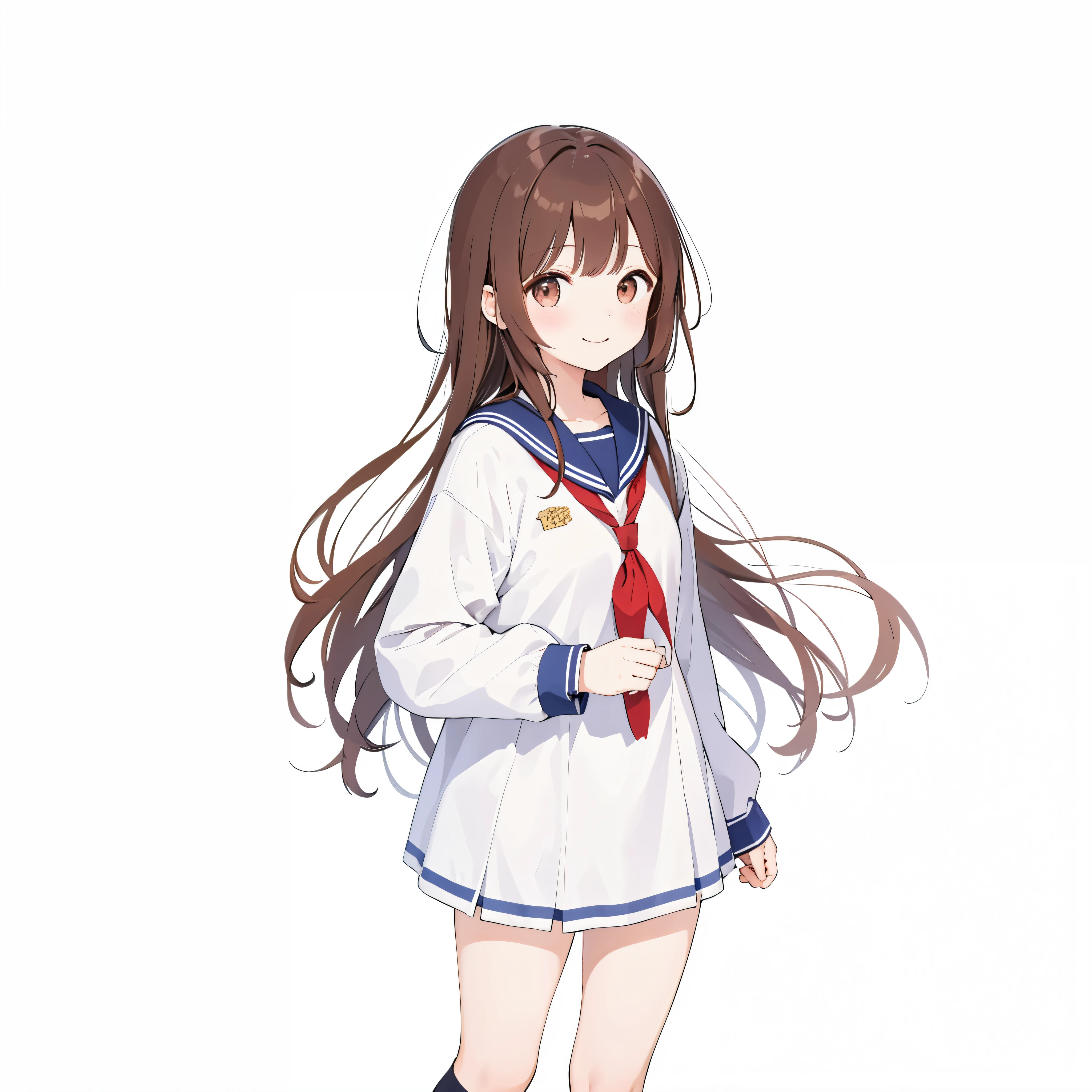 一个日本女子middle school生，Miss，Sailor suit，Smile，Jie Kang，middle school，Miss食材，long hair，brown hair，Eye，portrait photo，pure white background