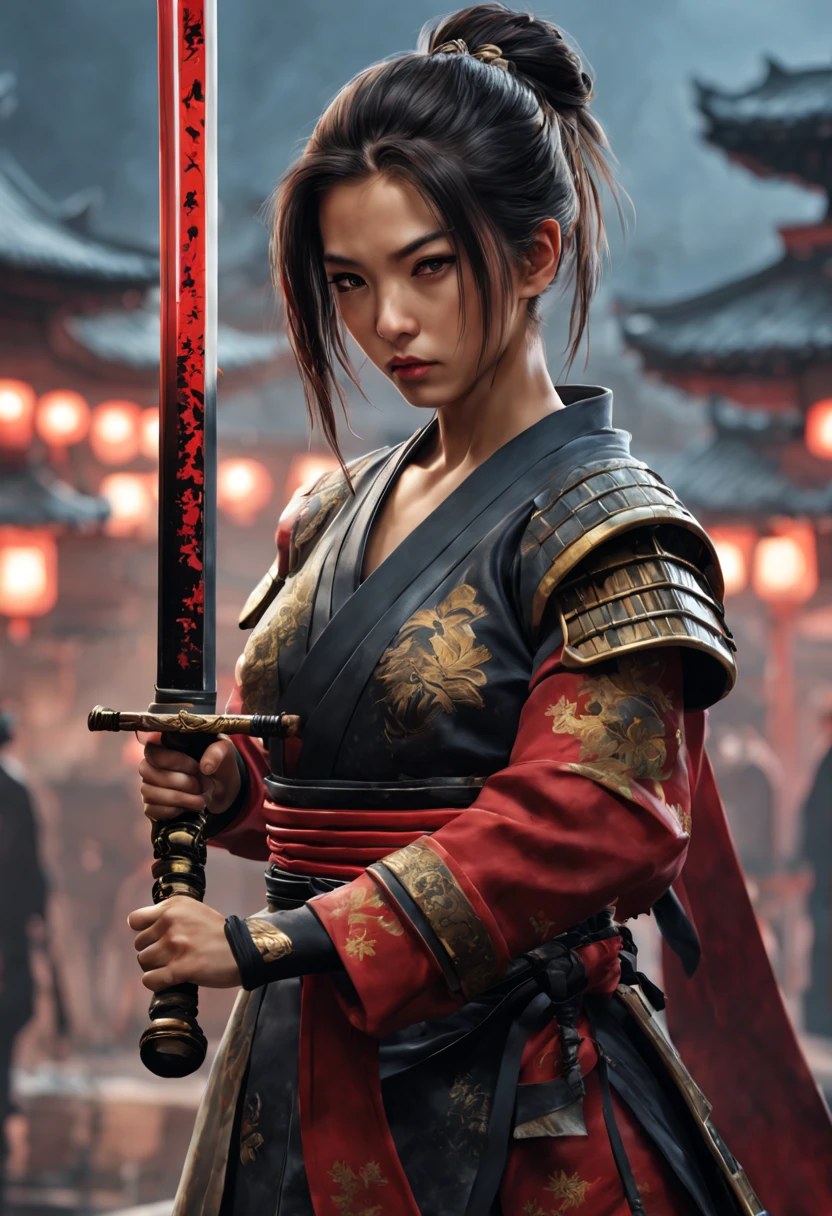 Hold the sword and open the scabbard.身著暗紅裙子的帥氣男warrior, misty forest background.bokeh background.portrait,(best quality,4k,8k,high resolution,masterpiece:1.2) Art Station Contest Winners, fantasy art, warrior, 非常勇猛帥氣的赛博朋克warrior, warrior刀, handsome male warrior,, Warrior style , she is holding a warrior刀 sword, 日本warrior, 