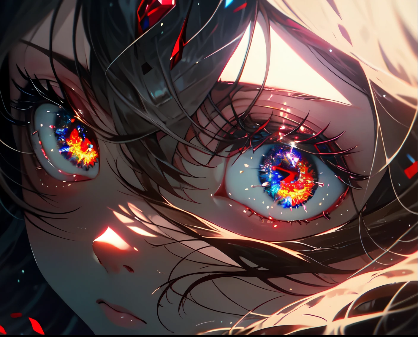 masterpiece, best quality, Eyes, (detailed eyes), (light red eyes), (beautiful eyes), close up, (red eyes), brown hair,dark color correction,melancolic color correction