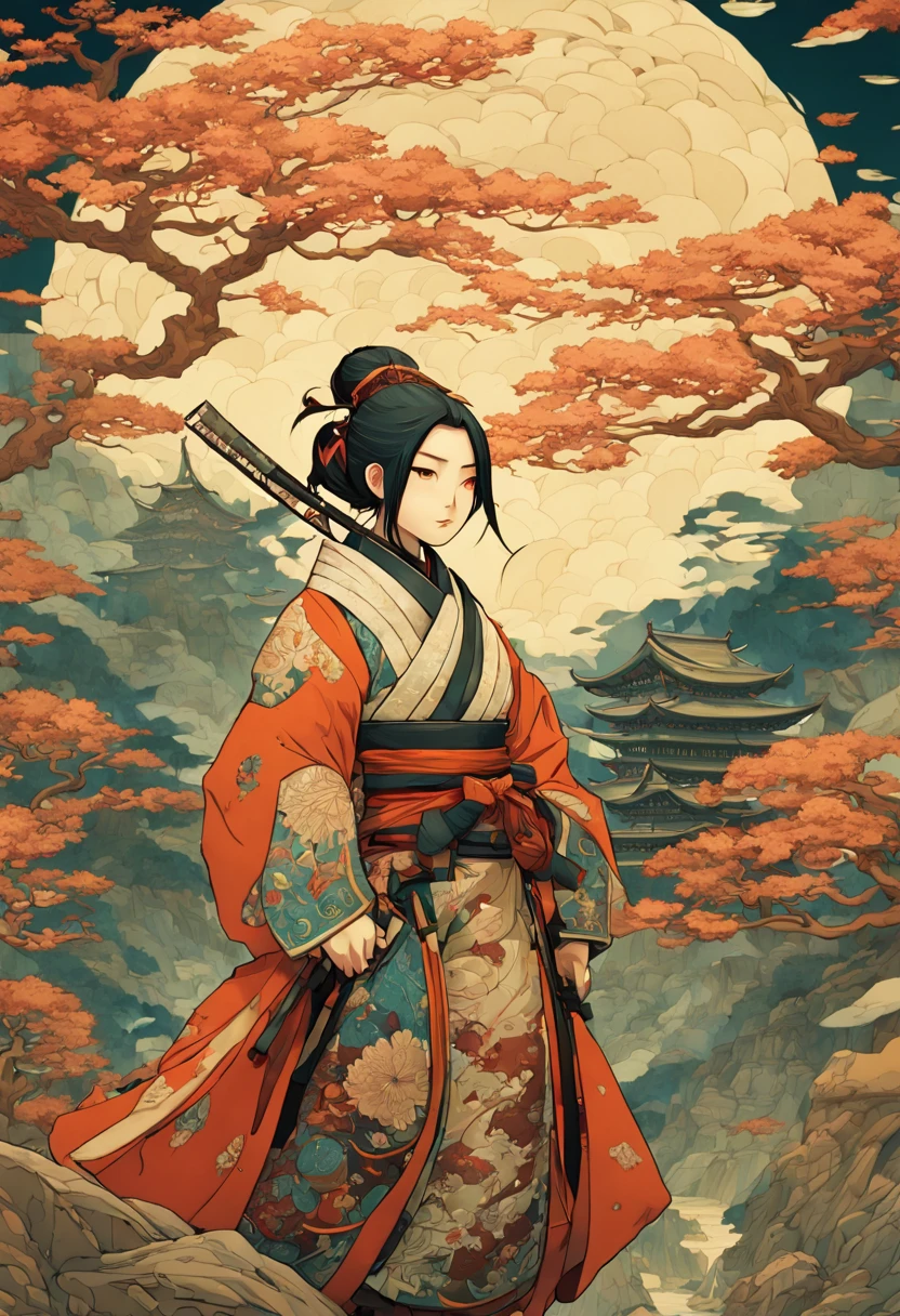 an adorable samurai chibi with traditional Japanese intricate clothes, a highly intricate and hyperdetailed drawing, Greg Rutkowski, Victo Ngai, Sakiyama, cover art, long exposure, cel-shaded, character design, 3d shading, 3DEXCITE, award-winning Epic cinematic brilliant stunning intricate meticulously detailed dramatic atmospheric maximalist