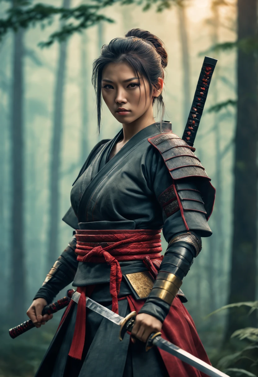 Hold the sword and open the scabbard.身著暗紅裙子的帥氣男warrior, misty forest background.bokeh background.portrait,(best quality,4k,8k,high resolution,masterpiece:1.2) Art Station Contest Winners, fantasy art, warrior, 非常勇猛帥氣的赛博朋克warrior, warrior刀, handsome male warrior,, Warrior style , she is holding a warrior刀 sword, 日本warrior, 