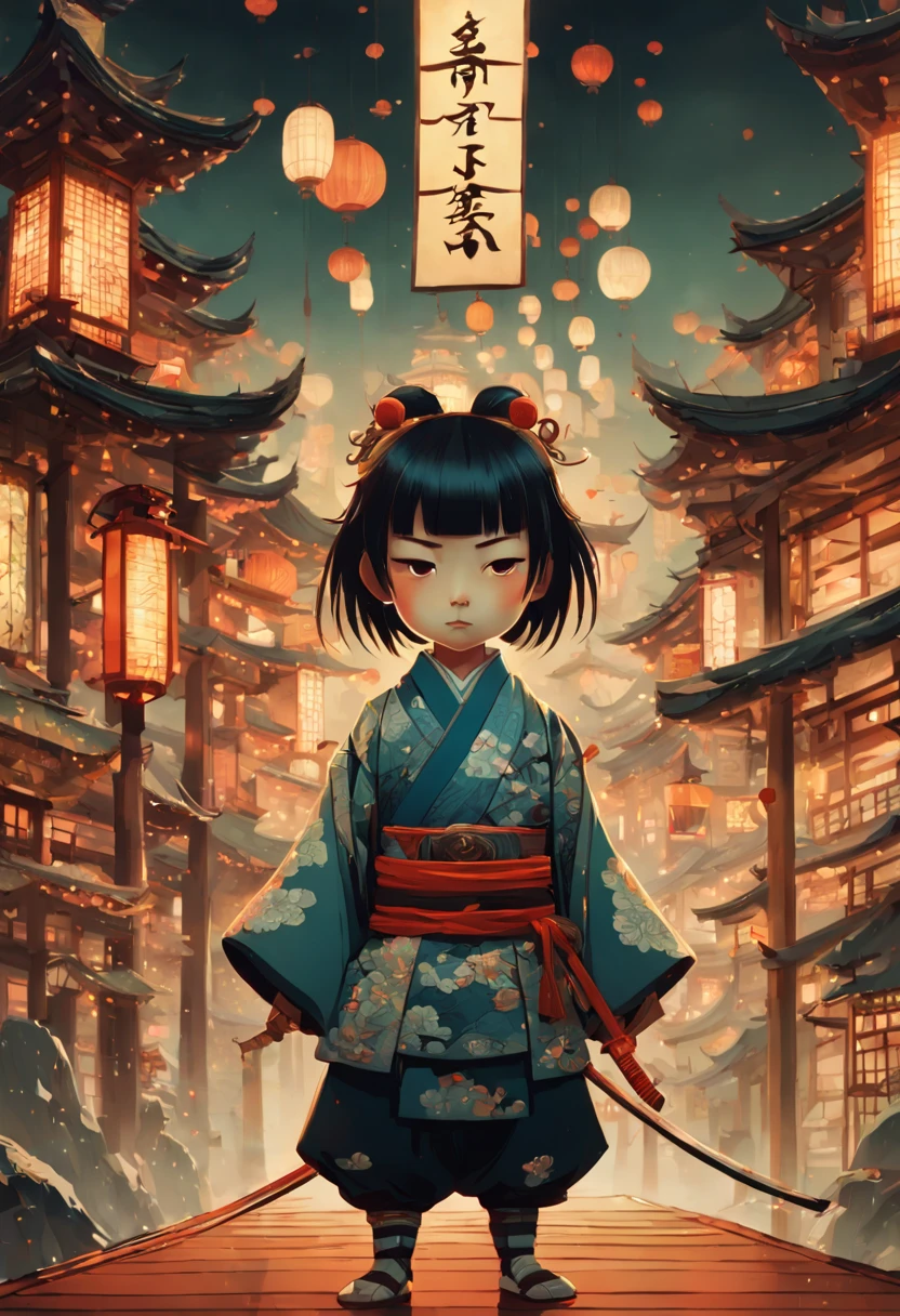 an adorable samurai chibi with traditional Japanese intricate clothes, a highly intricate and hyperdetailed drawing, Greg Rutkowski, Victo Ngai, Sakiyama, cover art, long exposure, cel-shaded, character design, 3d shading, 3DEXCITE, award-winning Epic cinematic brilliant stunning intricate meticulously detailed dramatic atmospheric maximalist