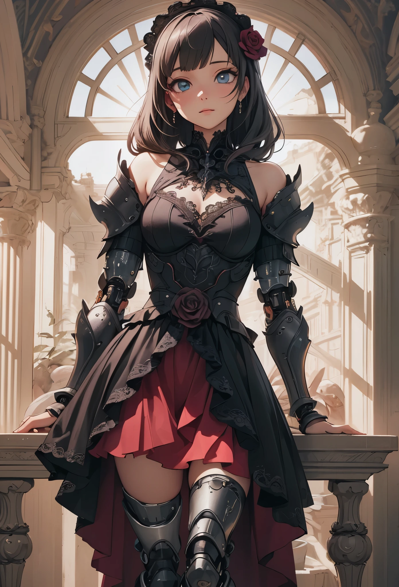 ((Highly accurate drawing in every detail)Extremely precise depiction)[High resolution],(detailed illustrations,とてもfineで緻密な描画,Delicate drawn lines with tempo,Realistic texture expression),[color traced main line],[Ruins of a super ancient civilization],[ANIME] (MACHINEAlice Beauty 16歳) straight long hair [AUTOMATON],([Black Rose] black dress) (cyber alien armor [transparent material]) [thorns] Lock [titanium alloy] [[transparent material]],cybernetic gothic lolita [clear lenticular iris],(intricate and beautiful decoration [Dense detail]),(Fine and beautiful skin expression [transparency]),((Precisely drawn eyes))[完璧な目のdetailed((Beautiful eyes like jewels)Iris drawn in precise detail)[clearly drawn pupils]],[eye light[Pinpoint lighting for the eyes]],[long and beautiful eyelashes],[precisely drawn hair [美しく艷やかな髪のdetailed]],(完璧な手のdetailed [Beautiful fingers with no damage [beautiful nails]]),(perfect anatomy(perfectly balanced proportions))[[full body portrait]],[[Highly constructed design]][ideal color coordination(Accurate simulation of light and material interactions)],([precision detail](detailed,高fine)),[Visual art that tells a story],((highest quality)fine[[High density drawing]])(4K quality).