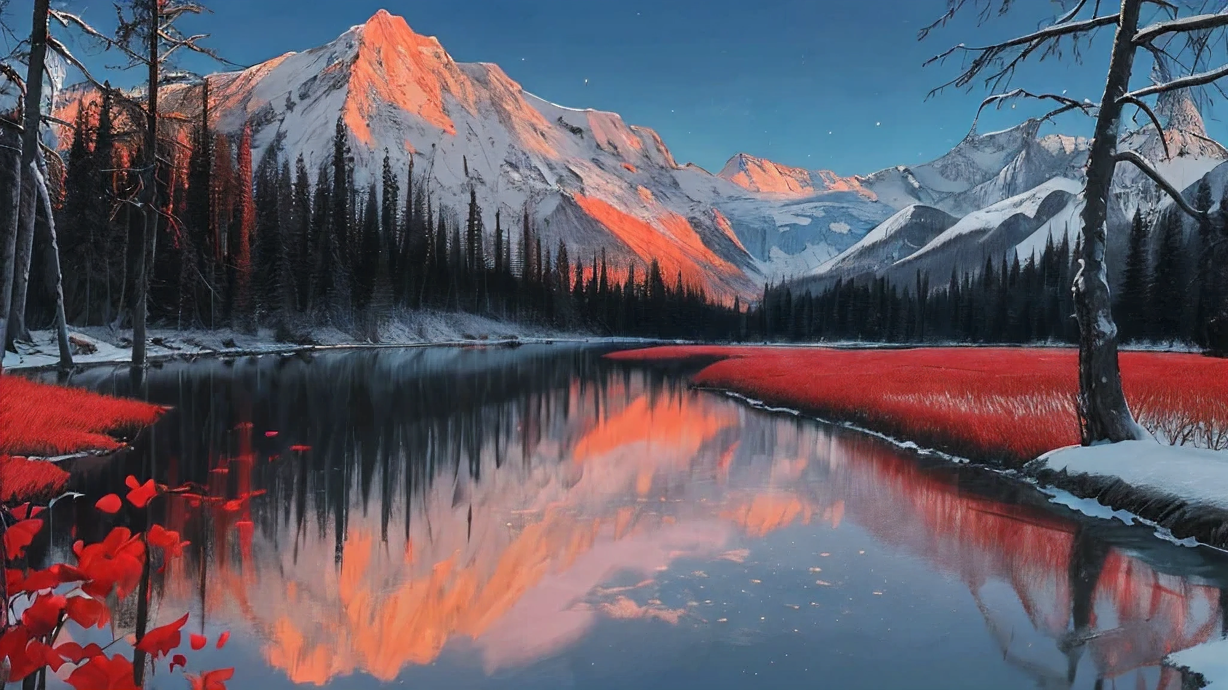 ((masterpiece:1.4,best quality)), cloud,  outdoors
(mountains), spring glade, scenery, sky, winter,
(early morning:1.4),morning red, high detail, abundant, 8k, high detail, wallpaper,
