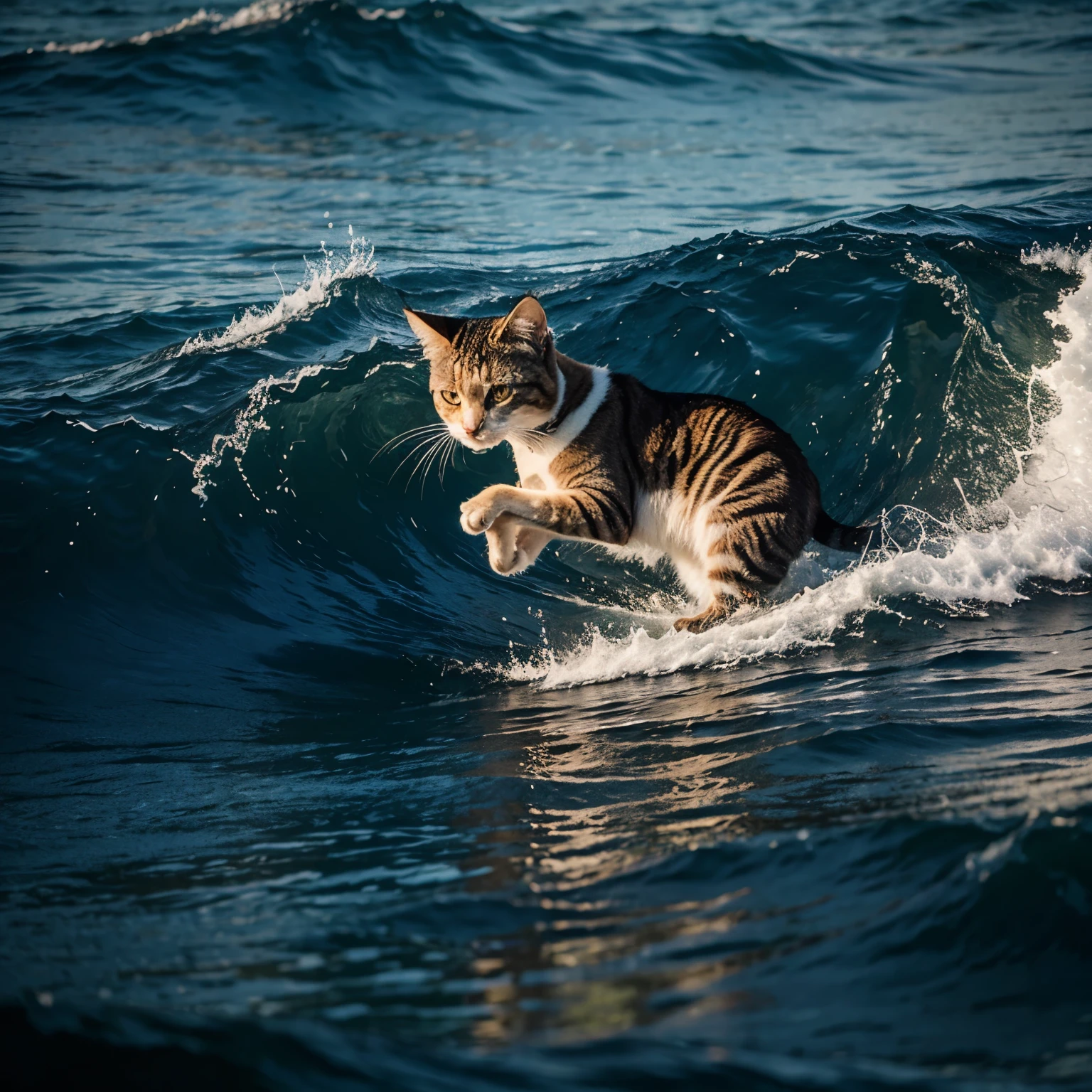 Cat emerging from ocean waves