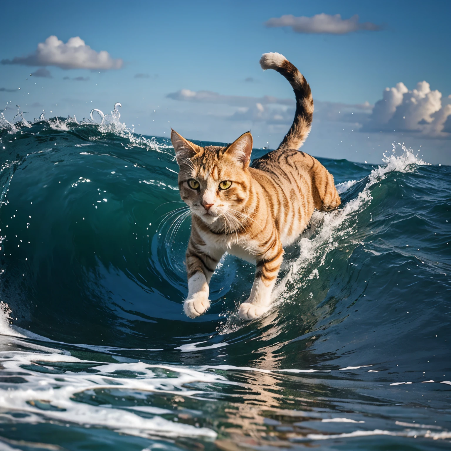 Cat emerging from ocean waves