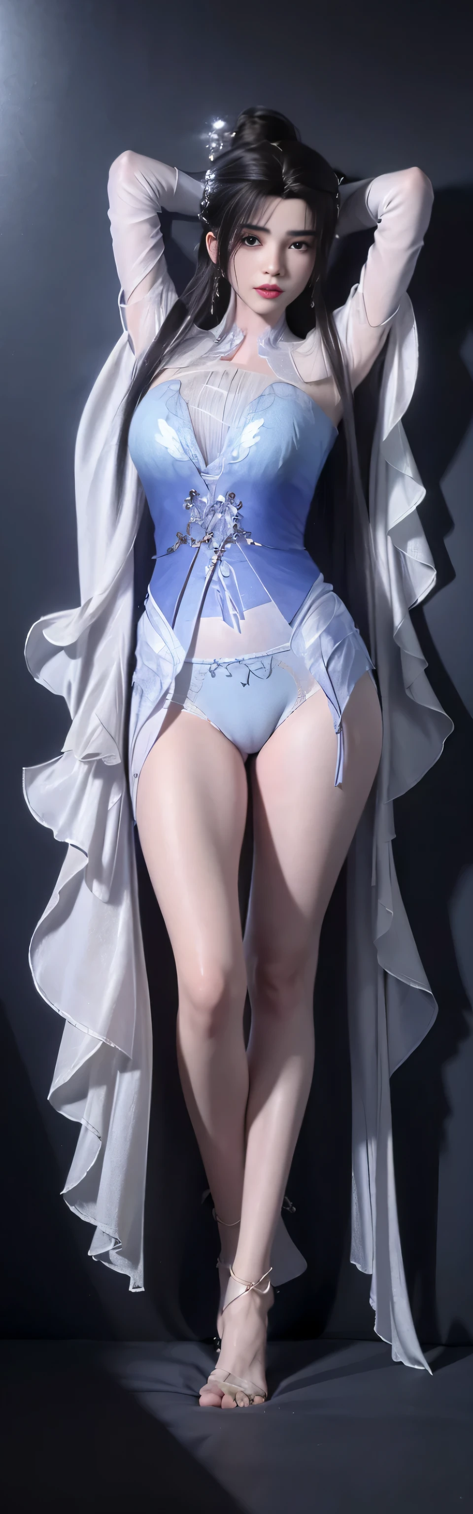 (((full-body shot,Top view,8k, ultra high definition, masterpiece,lying on black sheets,Lie flat all over,Sleeping position,raise your arms,put it behind your head,(Show armpit 1.8),long legs,Light,Legs straight,Messy antique hairstyle,Wearing Tang-made tender black transparent silk ultra-short Hanfu underwear,take off shoulders,Show round breast shape,Naked waist 1.8,Backless,navel exposed 1.5,Black transparent thong,Black transparent pantyhose))),The design of this Hanfu ultra-short underwear is very exquisite((Soft ultra short pink black transparent silk fabric 1.8,Light and soft,Light滑,very beautiful))People can’t help but marvel at the beauty of traditional Chinese costumes。The embroidery patterns on the Hanfu ultra-short underwear are very delicate,Embroidered with peach blossoms,The embroidery craftsmanship is very exquisite,每一针都如丝绸般Light滑,like a three dimensional scroll。(back of body 1.8),perfect face,Antique long hair,long eyelashes,Big eyes lie on the silkworm,blush,Moisturizing lip powder,open your mouth,Exquisite makeup,pure desire,(露着白皙的细long legs1.8),(Exposure ratio 1.3),(Room 1.3),(精致的细long legs1.8),(Black transparent pantyhose1.8),(take off shoulders膀1.8),(Showing waist 1.8),Confused eyes,looking at camera,(beautiful feet 1.8),no shoes,(full-body shot1.8),Front view,Top view,black background