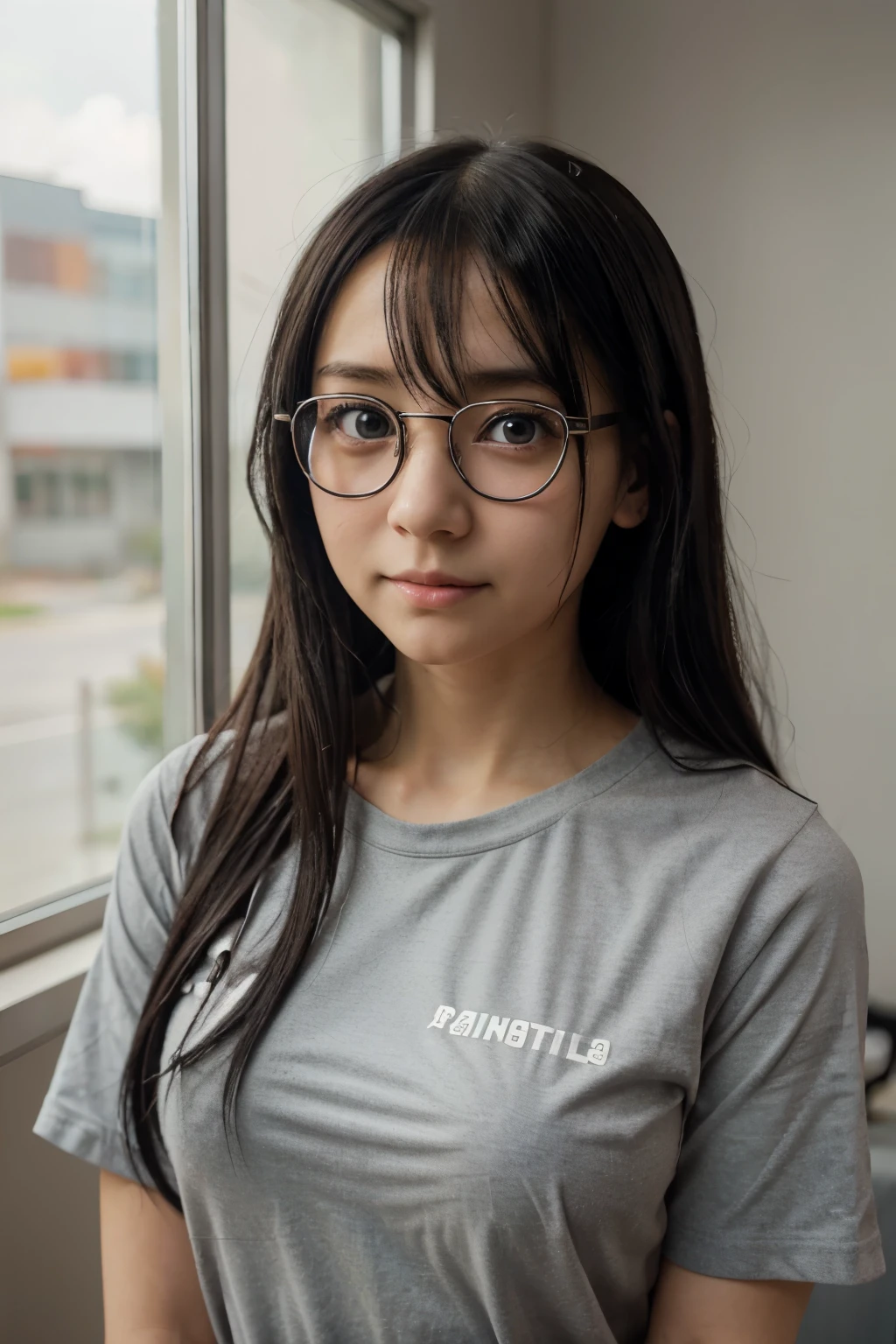 anime girl with glasses and a gray shirt looking at the camera, nagatoro, anime visual of a cute girl, anime moe artstyle, anime best girl, sui ishida with black hair, as an anime character, close up of a young anime girl, she has a cute expressive face, in an anime, hinata hyuga, rin, perfect anime face