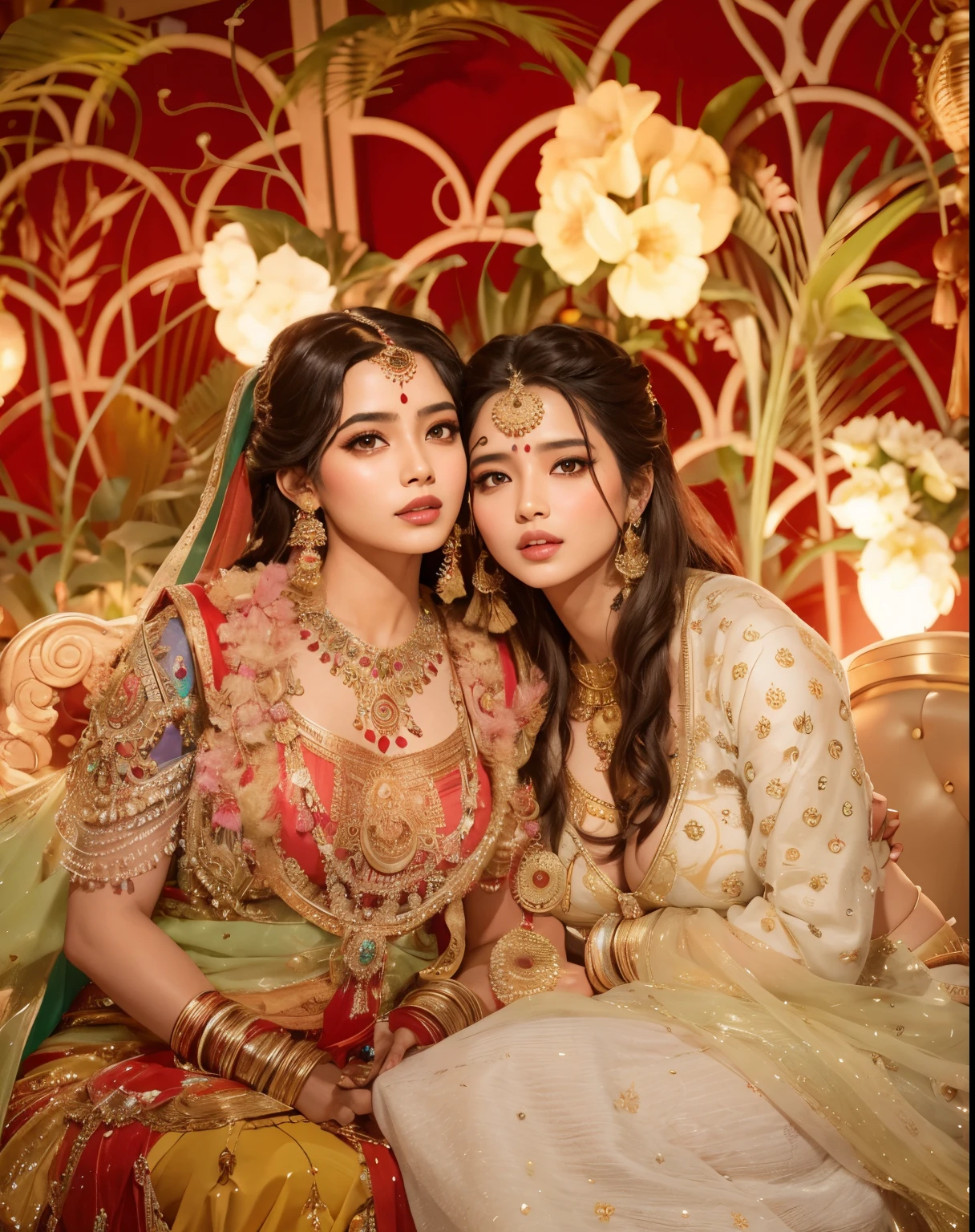 Une femme en sari posant pour une photo, Indian goddess, traditional beauty, Indien, beautiful goddess, Ornate Cosplay, en tailleur, Super mannequin indien, Belle jeune fille, femme magnifique, Asie du Sud-Est avec Long, Indien provocateur, magnifique belle femme, Tenue complexe, Hindu aesthetics, belle fille asiatique, Extremely detailed shot of the goddess, jaw dropping beauty, Big breasts deep neckline sexy navel