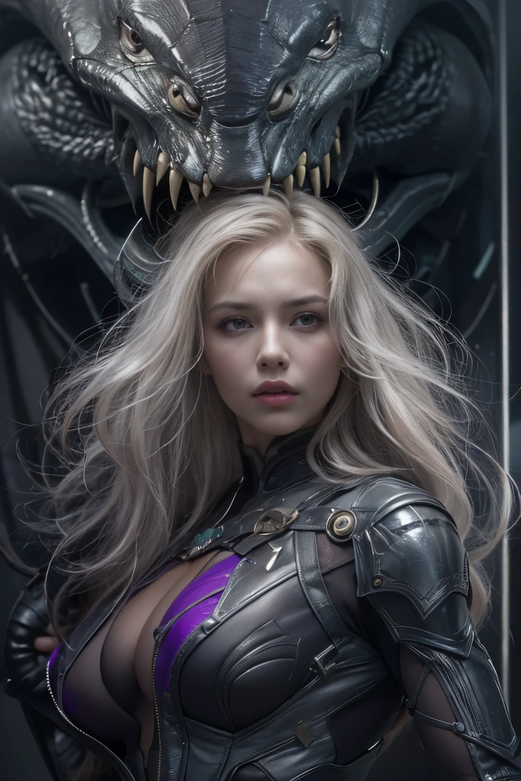 1 female alien, The predator, (extremely beautiful:1.2), (intense gaze:1.4), (predator:1.1), long dark claws, (NSFW:0.8), nipples, thick eyebrows, (shine purple eyes:1.5), the most beautiful face in the universe, NSFW, platinum blonde hair,
intr,icate artwork, ultra realistic realism, high resolution, High freshness, drawing faithfully, official art, Unity 8K Wall paper, ultra detailed artistic photography
A woman with an extremely beautiful face, her intense gaze fixed on her prey, a primal force that could not be denied.
(beautiful lean body:1.5), (muscular build:1.2), (prowling:1.3), (sleek movements:1.4)
Her beautiful body, muscular and toned, moved with sleek grace as she prowled, ready to strike at a moment's notice. The predator within her was always on