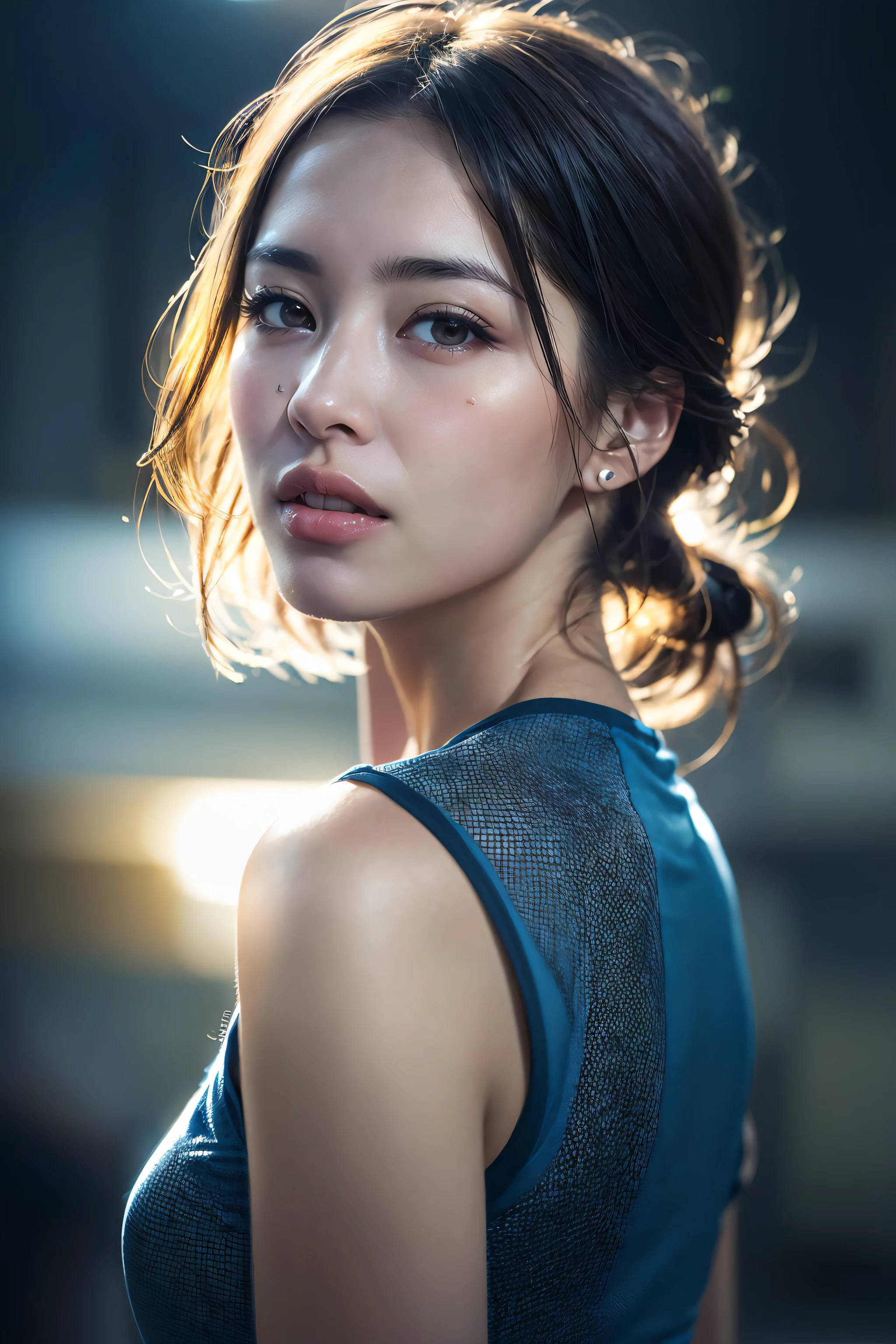 ((((highest quality))))、(((Ultra-precision CG16K wallpaper)))、(((masterpiece)))、(((Super detailed)))、(((super extreme details)))、1people's women、mature woman、24 year old woman、((Japanese face))、((very beautiful face))、((did:1.5))、((Straight ponytail hair、blunt bangs))、(shiny brown hair)、beautiful delicate eyes、brown eyes、raised eyebrows、high nose、small nostrils、small mouth、seductive lips、beautiful breasts、((C cup size breasts))、cleavage、plump body、(Chubby body type)、perfect proportions、perfect anatomy、perfect composition、beautiful detailed shading、beautiful natural lighting、beautiful detail glow、Depth of the bounds written、(((High chroma)))、(((real:1.9)))、((vivid:1.5))、((edge:1.6))、((beautiful skin))、((skin texture))、((Realistic skin feel))、(((cowboy shot、Thigh:1.5)))、((Angle seen from the front:1.5))、((Surprised face with open mouth:1.4))、(Eyes looking at me:1.5)、Daytime bedroom、bright sunshine、Natural light、(((in front of the bed:1.2)))、(standing pose:1.5)、(((A severely torn cardigan、Violently torn and torn beige pink lace bikini lingerie clothes:1.6)))、((Completely naked:1.2))、((choker、Wearing earrings:1.3))、Full body