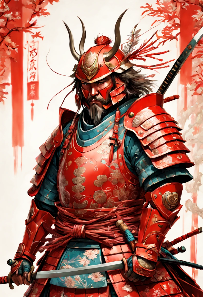 Fluffy Samurai in Red Armor, highly detailed, intricate motifs, organic tracery, perfect composition, digital painting, artstation, concept art, smooth, sharp focus, illustration, Carne Griffiths, pixar, Victo ngai, Jean Baptiste Monge, shiny aura Photograph Taken on Nikon D750, Intricate, Elegant, Digital illustration