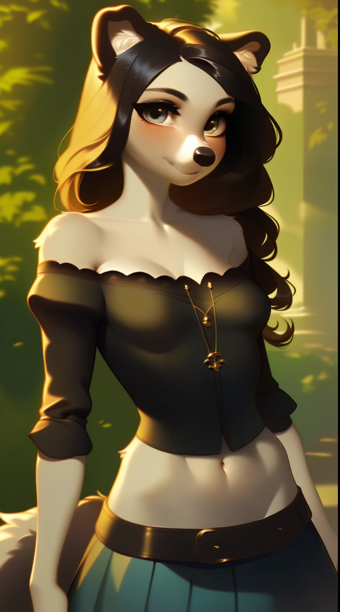 (score_9), (source_ derpibooru_p_95),m, ((cute teenage anthro Collie girl:1.2)), (cute off the shoulders shirt, skirt), Medieval style clothing , blushing, teenager, cute look, solo, anatomically correct, flat chest , high res, extremely detailed, adorable, ribs, hip bones, outside, 1girl, absurd resolution, sunlight, cute nose, cute snout, realistic hair, fluffy ears, skinny waist, domestic canine, realism, girl next door, beautiful hair, Clear Focus, Unity 8K Wallpaper, cowboy shot,