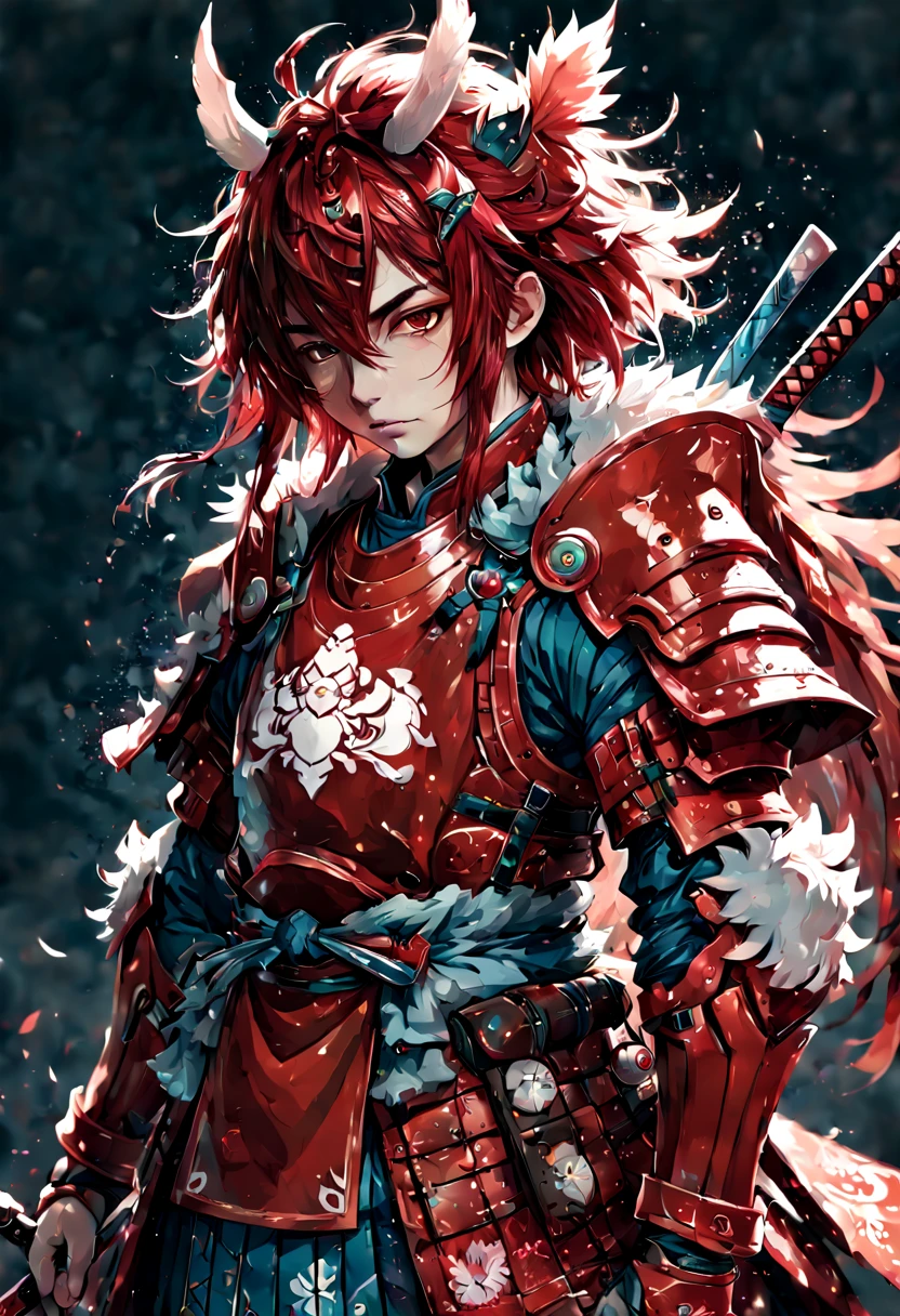 Fluffy Samurai in Red Armor, highly detailed, intricate motifs, organic tracery, perfect composition, digital painting, artstation, concept art, smooth, sharp focus, illustration, Carne Griffiths, pixar, Victo ngai, Jean Baptiste Monge, shiny aura Photograph Taken on Nikon D750, Intricate, Elegant, Digital illustration