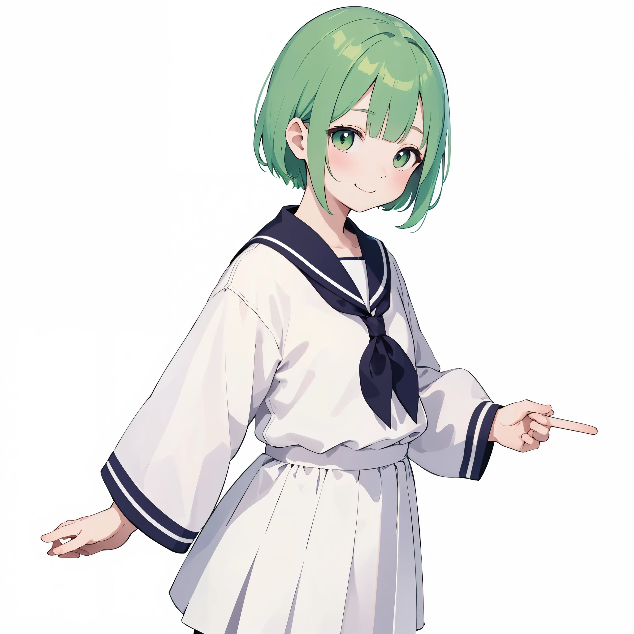 一个日本女子middle school生，woman，Sailor suit，Smile，JK，middle school，short hair，light green hair，Eye，protrait photo，pure white background