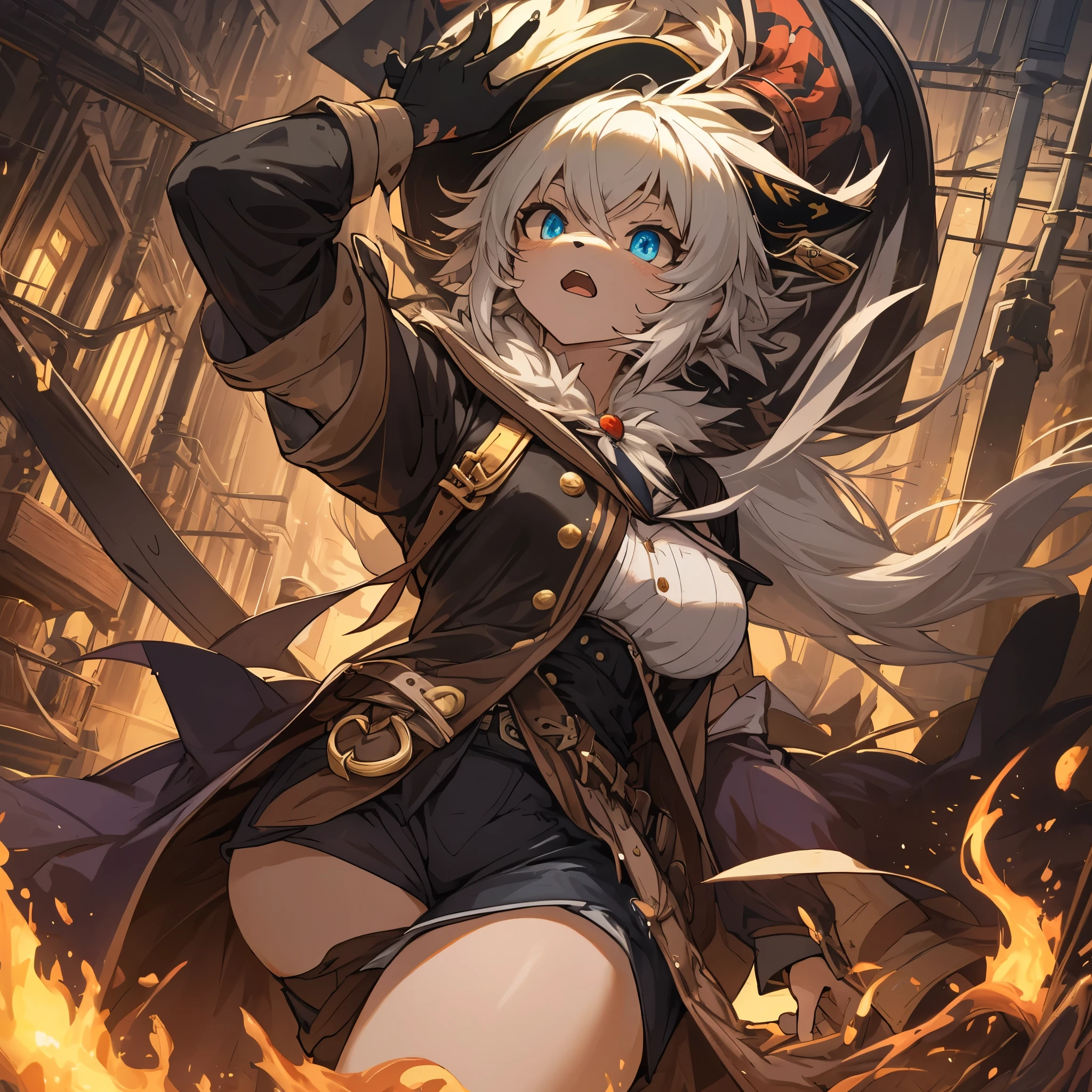 top quality, best quality, High-quality illustrations, masterpiece, super high resolution, detailed background, Hospitals with power outages, Spooky creatures, Pirate Ship, a pirate, 6+boys, 6+girls, absurdres(highly detailed beautiful face and eyes)perfect anatomy, expression, good lighting, cinematic shadow(kemono, furry anthro),