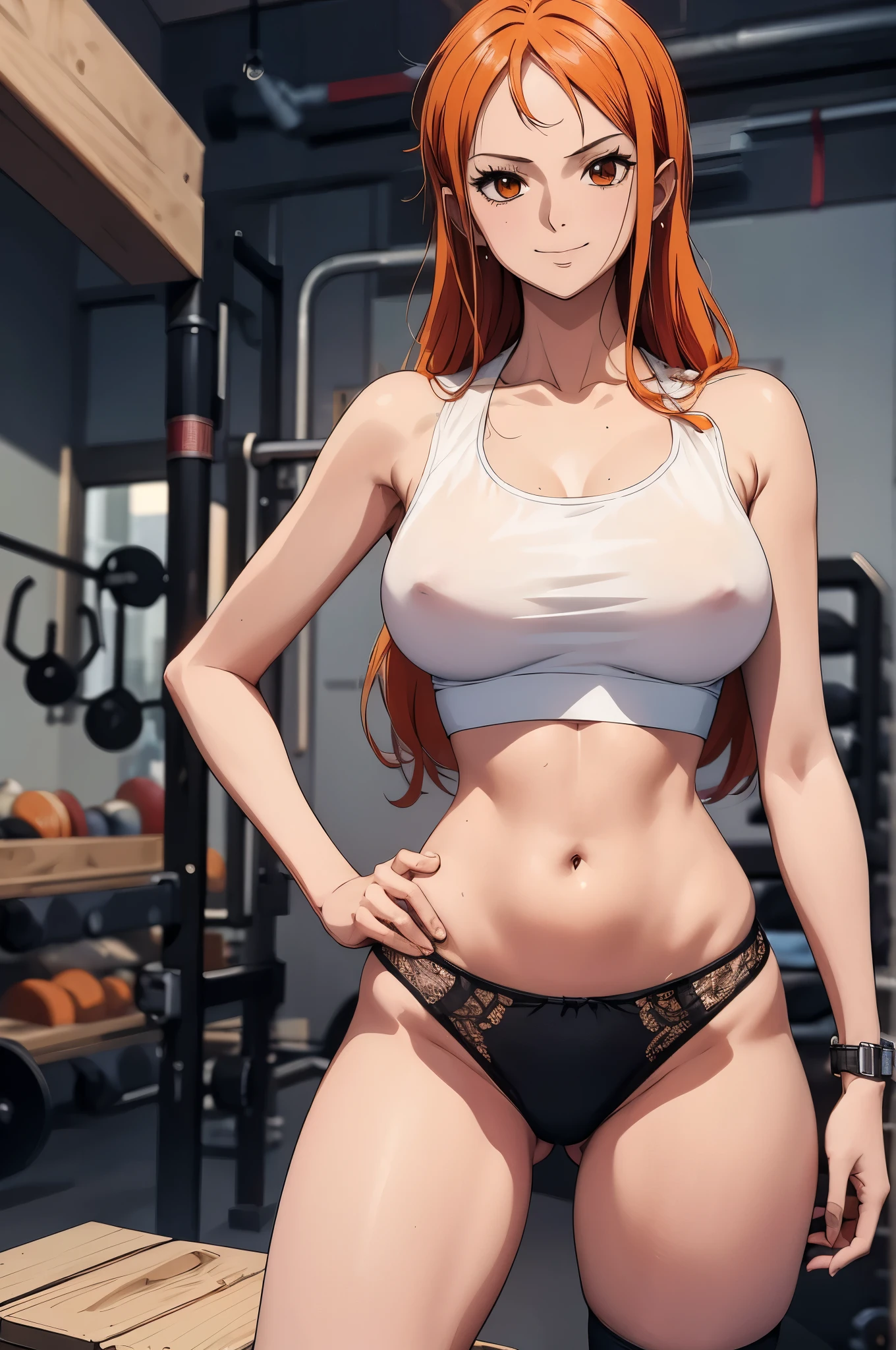 muste piece,best quality,extremely detailed,Super detailed,high resolution,disorganized,In 4K,8K,official art,anime screen cap,incredible illustrations,Highly detailed CG,detailed background,professional lighting,dynamic angle,perfect hands,detailed shiny skin,detailed hair,detailed eyes,Nami,orange hair,long hair,smile