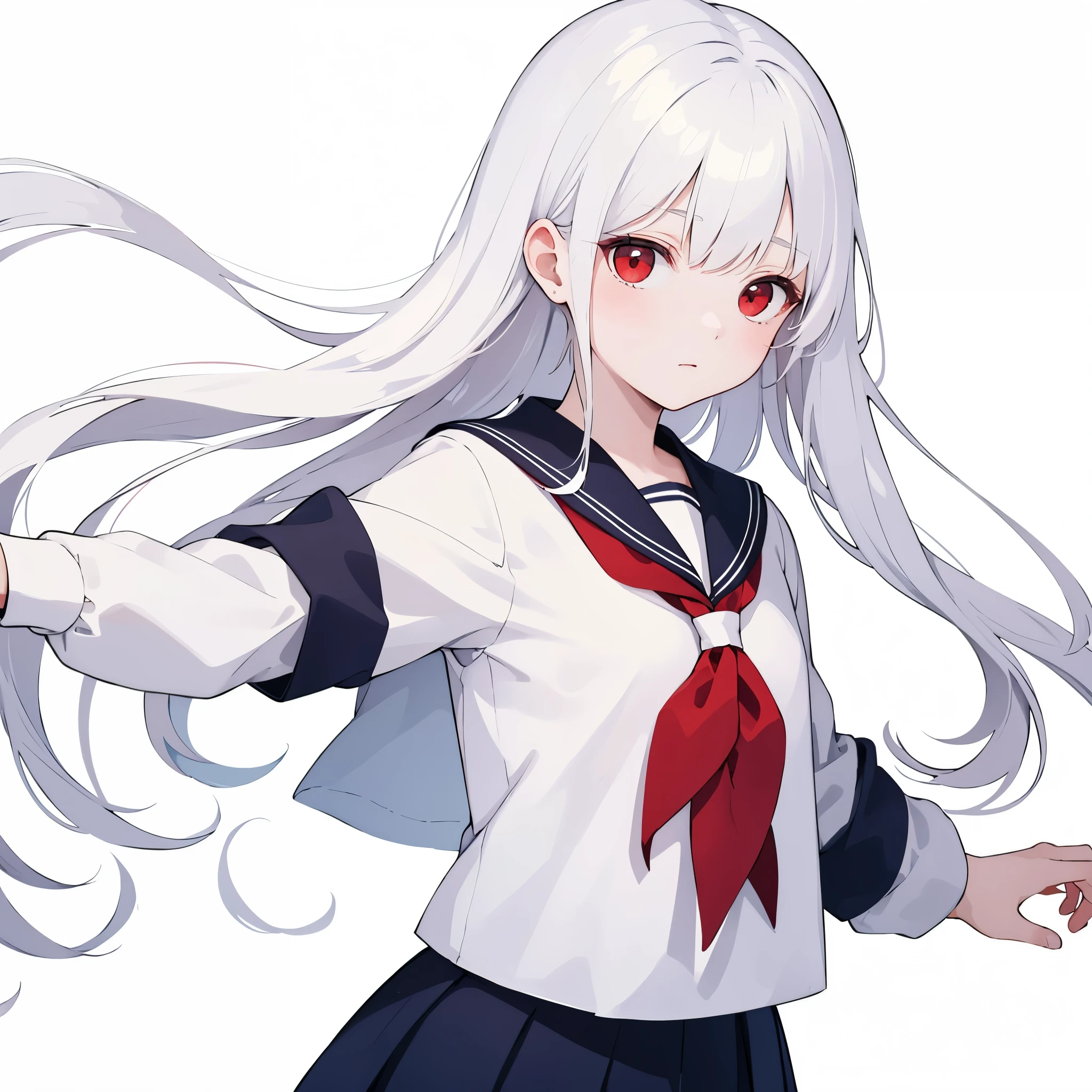 a female high school student,middle school,Sailor suit,white hair,red eyes,personal,portrait photo,pure white background