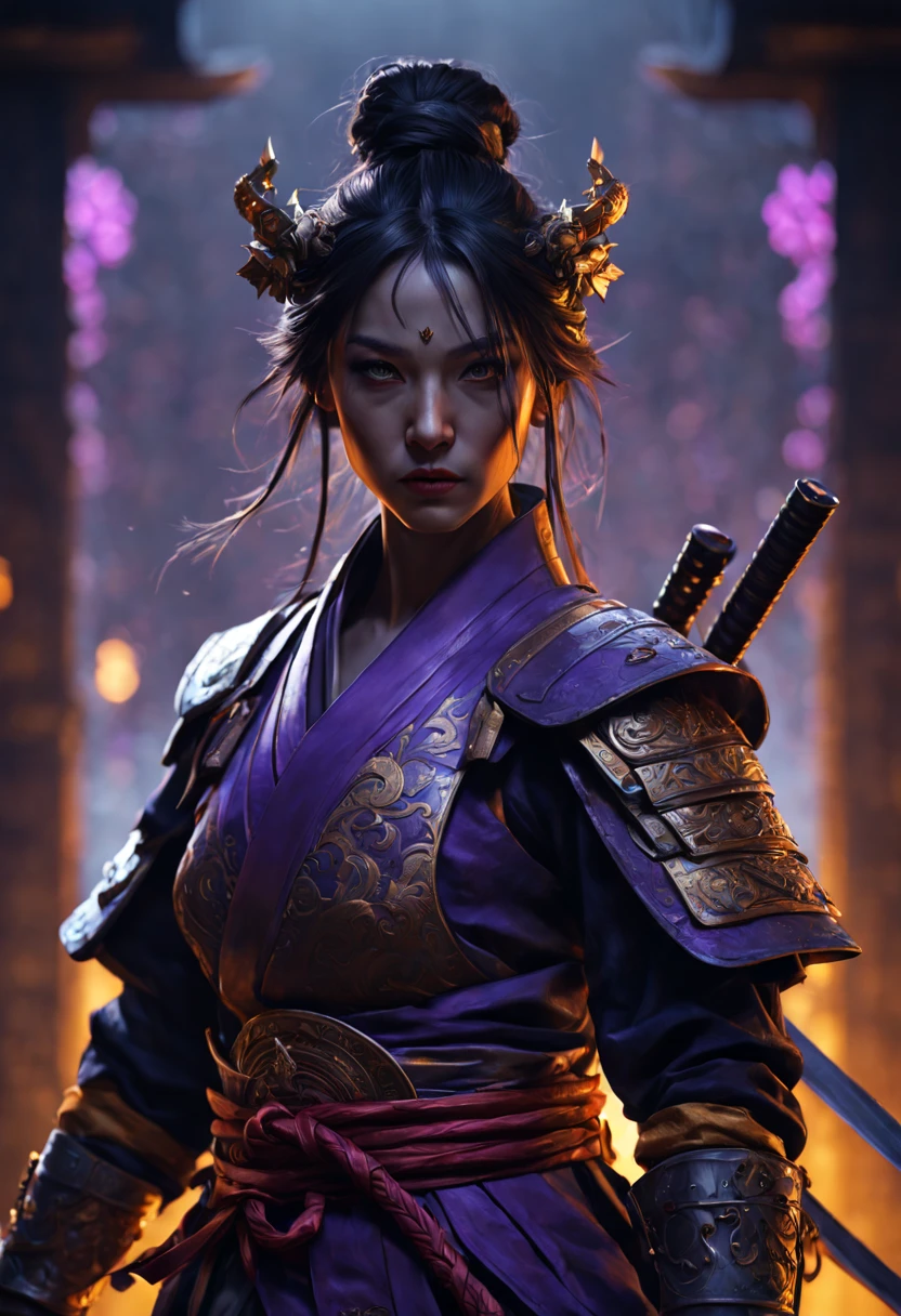 Badass Samurai intricate details, HDR, beautifully shot, hyperrealistic, sharp focus, megapixels, perfect composition, high contrast, cinematic, atmospheric, moody 8k resolution concept art by Greg Rutkowski dynamic lighting hyperdetailed intricately detailed Splash art trending on Artstation triadic colors Unreal Engine 5 volumetric lighting Alphonse Mucha WLOP, a masterpiece, 8k resolution, dark fantasy concept art, by Greg Rutkowski, dynamic lighting, hyperdetailed, intricately detailed, Splash screen art, trending on Artstation, deep color, Unreal Engine, volumetric lighting, Alphonse Mucha, Jordan Grimmer, purple and yellow complementary colours