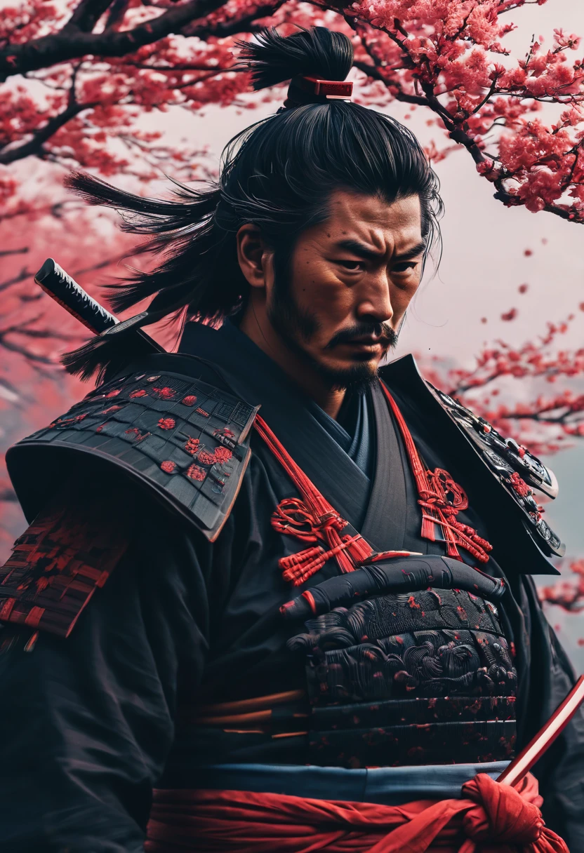 samurai, double exposure, Multiple exposure, best quality, masterpiece, Representative work, official art, Professional, Ultra intricate detailed, 8k