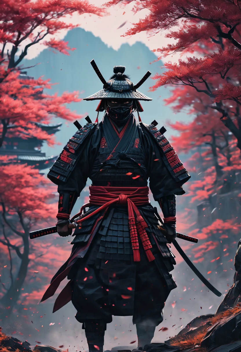 samurai, double exposure, Multiple exposure, best quality, masterpiece, Representative work, official art, Professional, Ultra intricate detailed, 8k