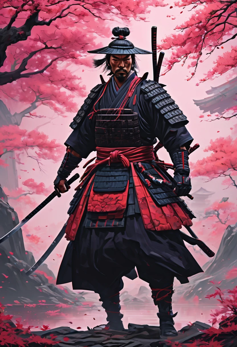 samurai, double exposure, Multiple exposure, best quality, masterpiece, Representative work, official art, Professional, Ultra intricate detailed, 8k