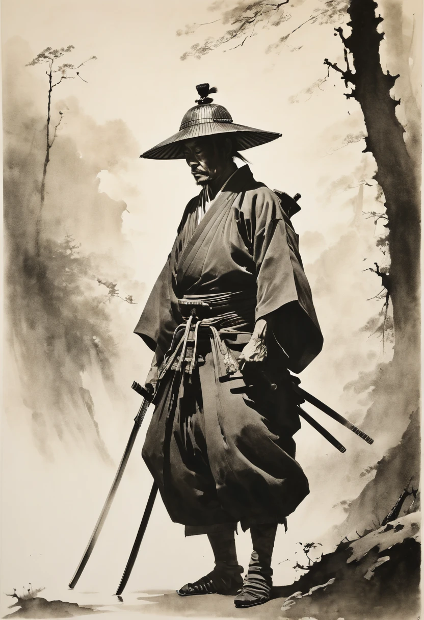 samurai, double exposure, Multiple exposure, best quality, masterpiece, Representative work, official art, Professional, Ultra intricate detailed, 8k