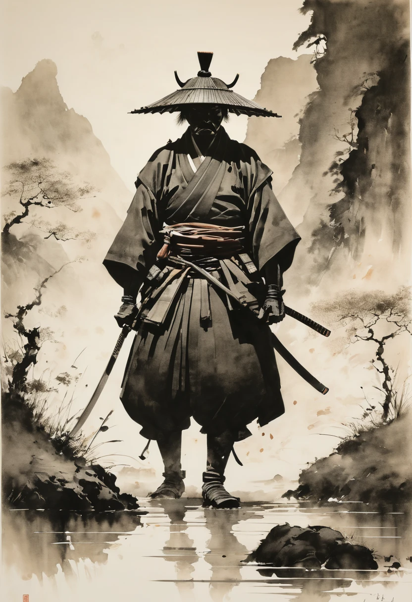 samurai, double exposure, Multiple exposure, best quality, masterpiece, Representative work, official art, Professional, Ultra intricate detailed, 8k