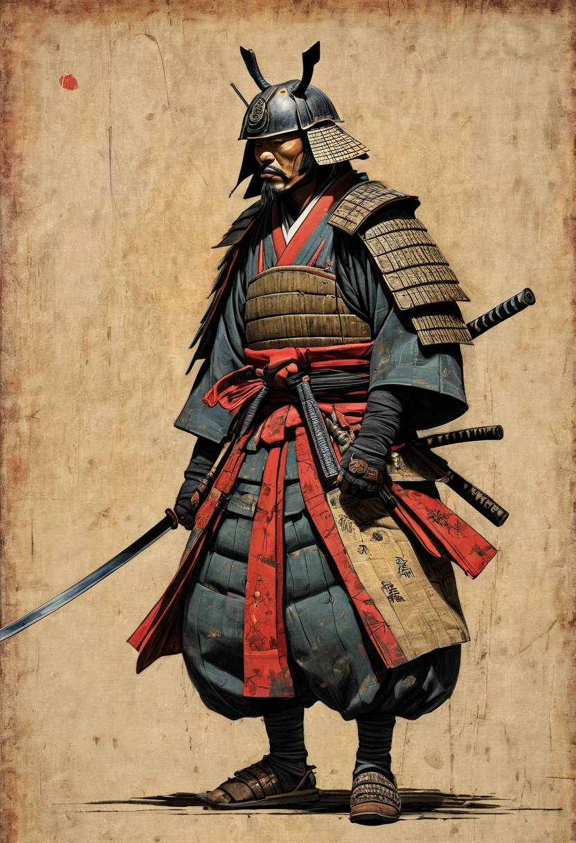 samurai, double exposure, Multiple exposure, best quality, masterpiece, Representative work, official art, Professional, Ultra intricate detailed, 8k