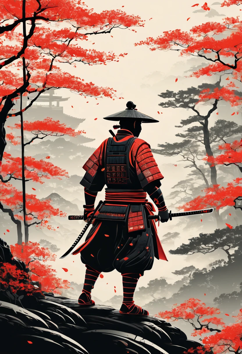 samurai, double exposure, Multiple exposure, best quality, masterpiece, Representative work, official art, Professional, Ultra intricate detailed, 8k