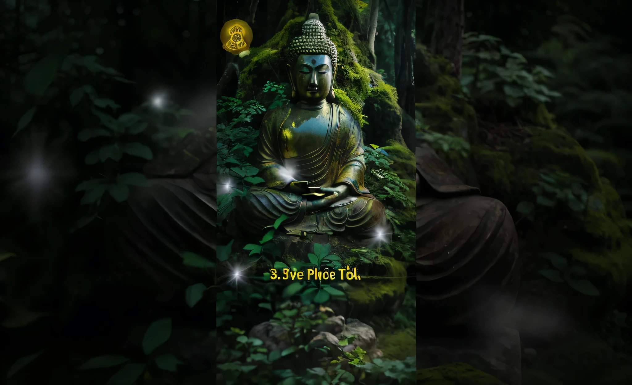 there is a statue of a buddha sitting in the middle of a forest, dao trong le, buddha, hoang long ly, photo on iphone, do hoang tuong artwork, peacefull, phuoc quan, quy ho, zen natural background, very realistic effect, 303, ngai victo, 8k))