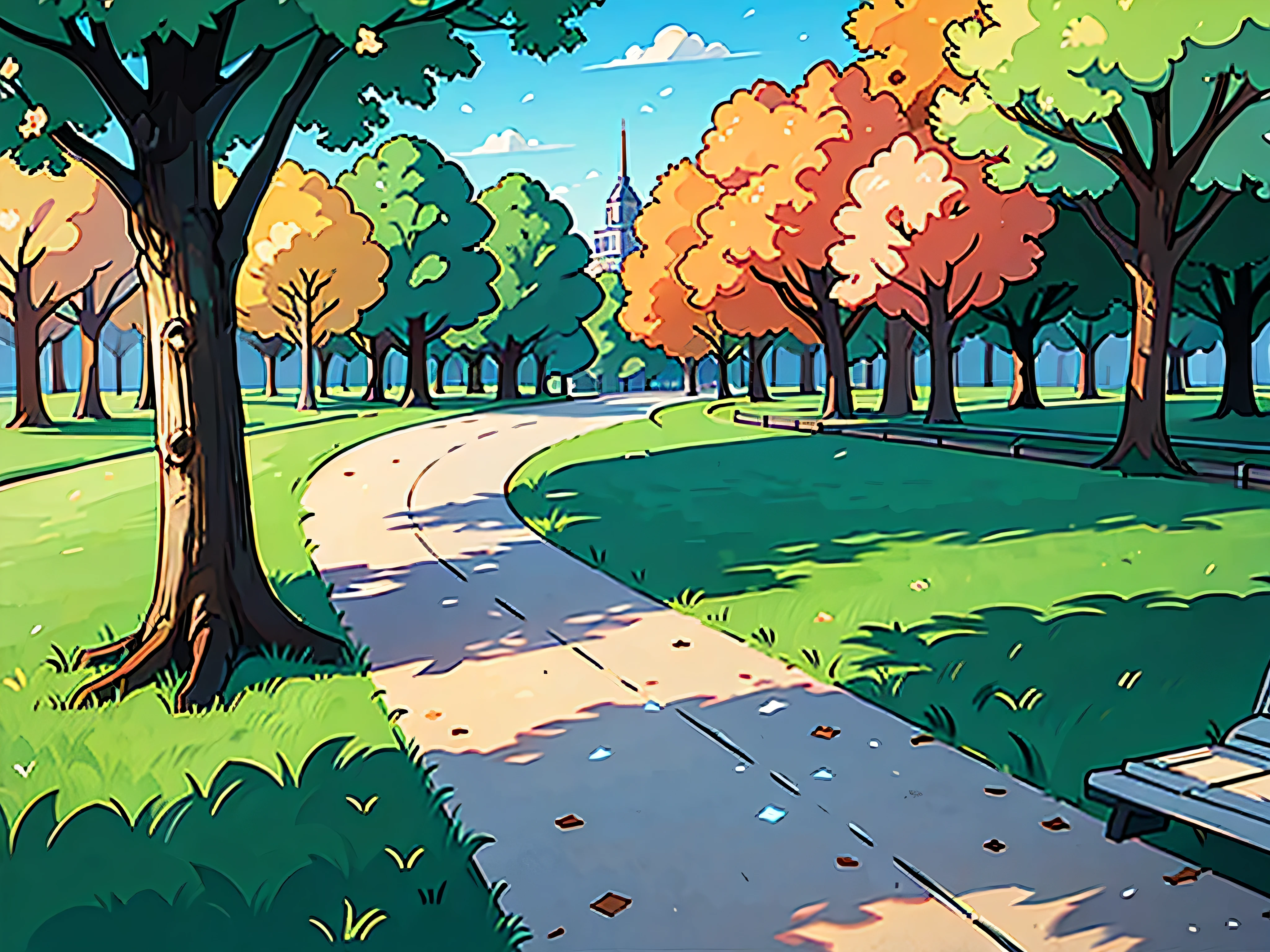a park, no people, sunny day