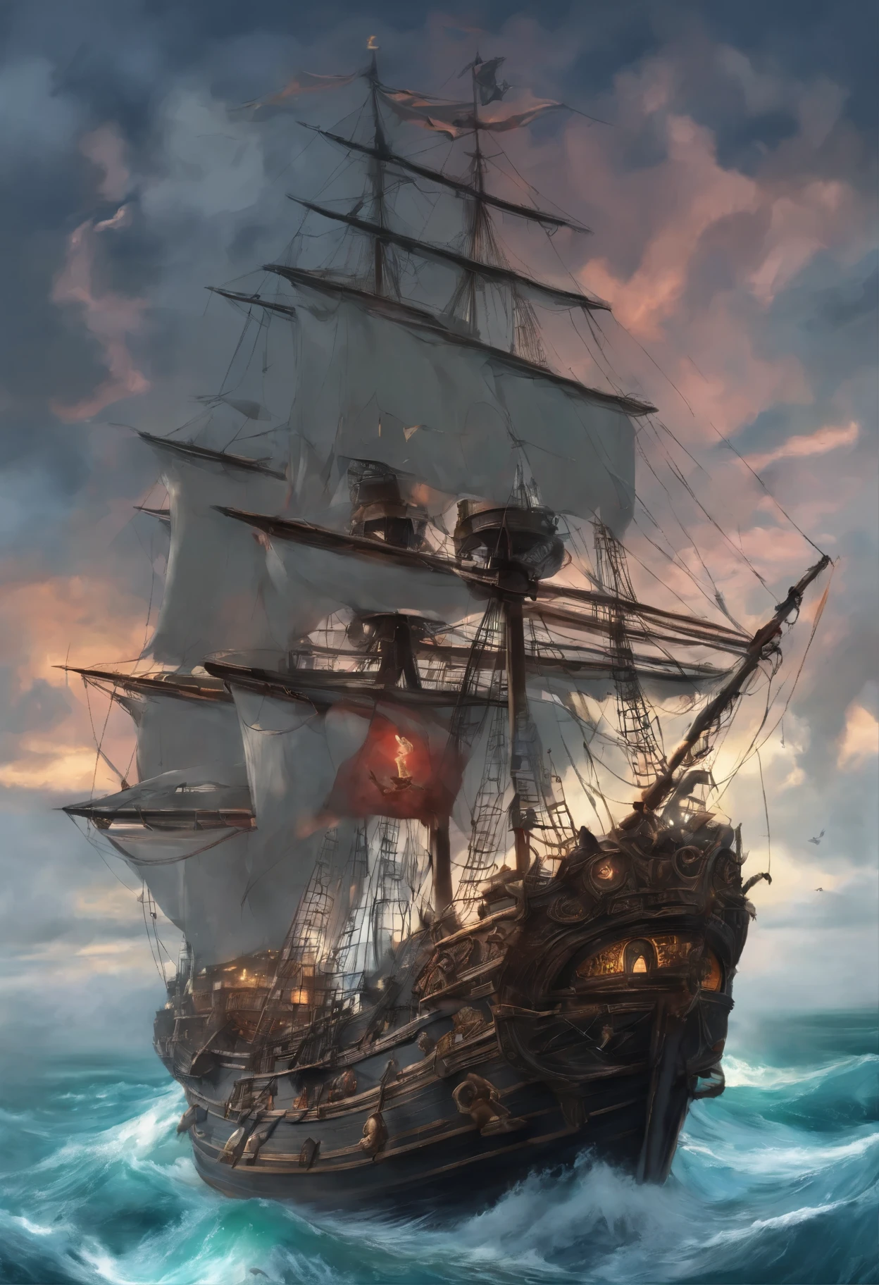 top quality, best quality, High-quality illustrations, masterpiece, super high resolution, detailed background, Hospitals with power outages, Spooky creatures, Pirate Ship, a pirate, 6+boys, 6+girls, absurdres(highly detailed beautiful face and eyes)perfect anatomy, expression, good lighting, cinematic shadow(kemono, furry anthro),