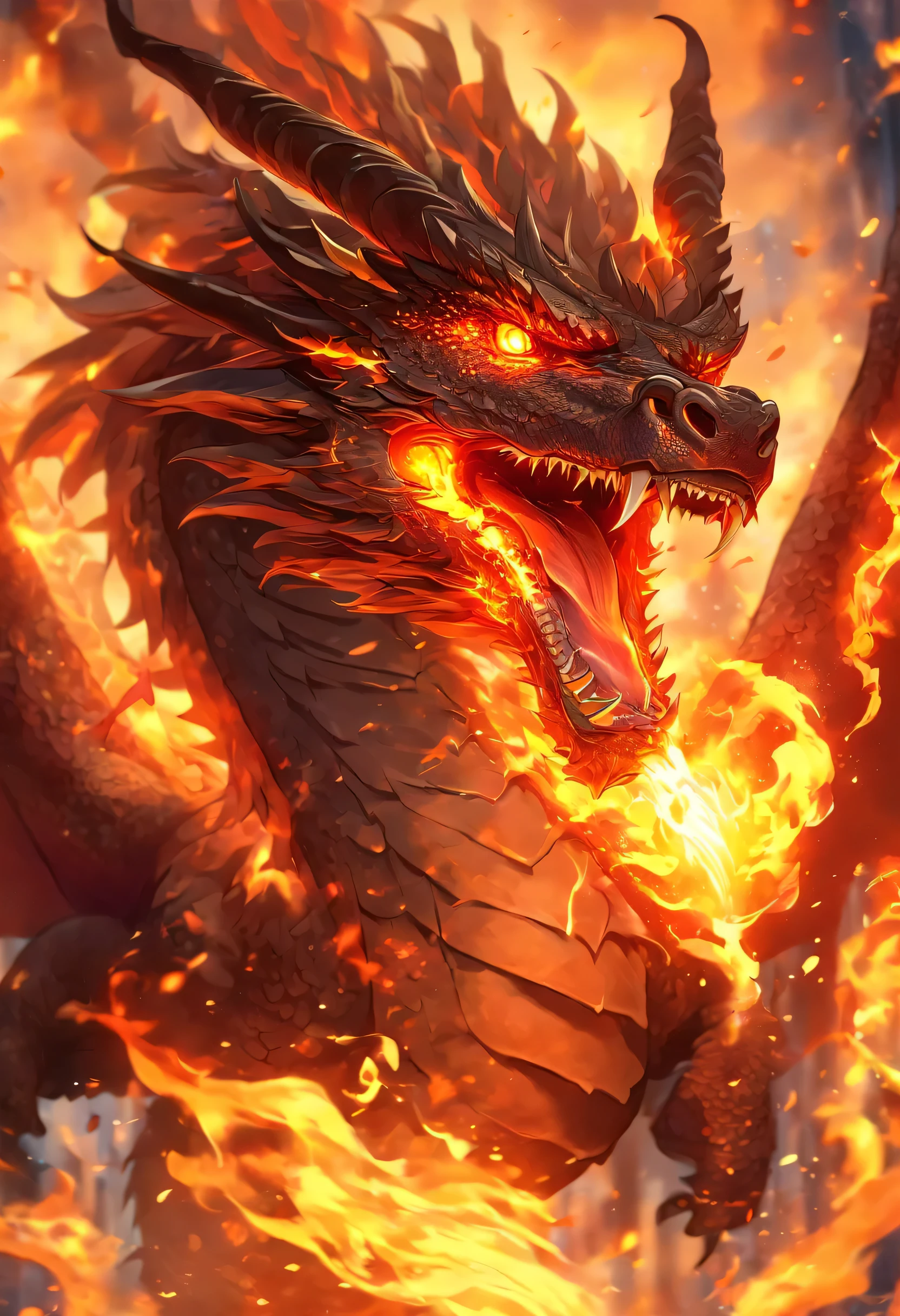 A dragon with fire coming out of it