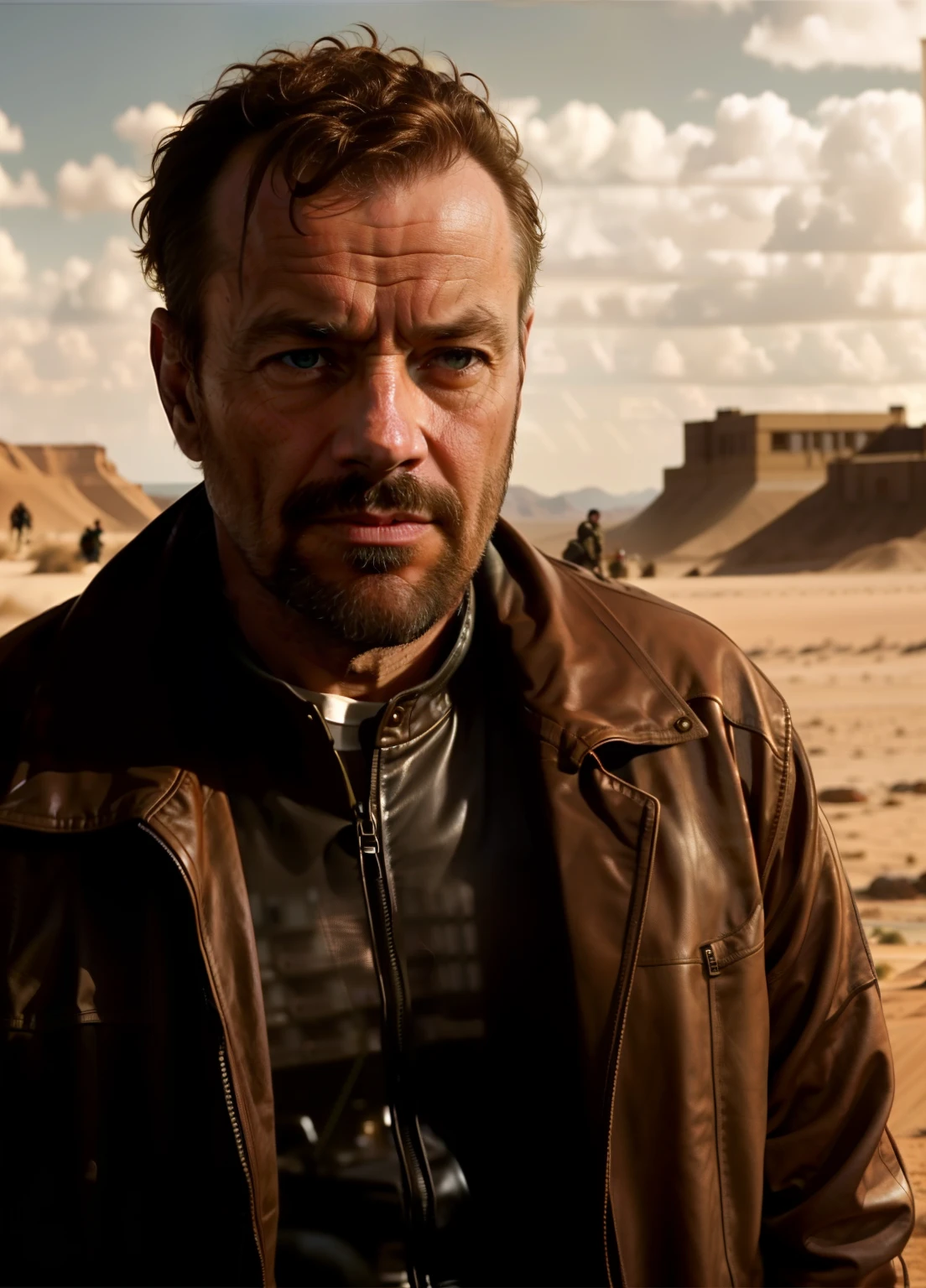 Arafed man in a leather jacket looking at the camera in a dark room, in a sci-fi movie, frame from the film Dune 2020, still from 8k movie, frame from the film Dune 2021, from the avengers: endgame (2019), Shot from the film by Ridley Scott, altered carbon, In the movie "2 0 2 1 Dune"