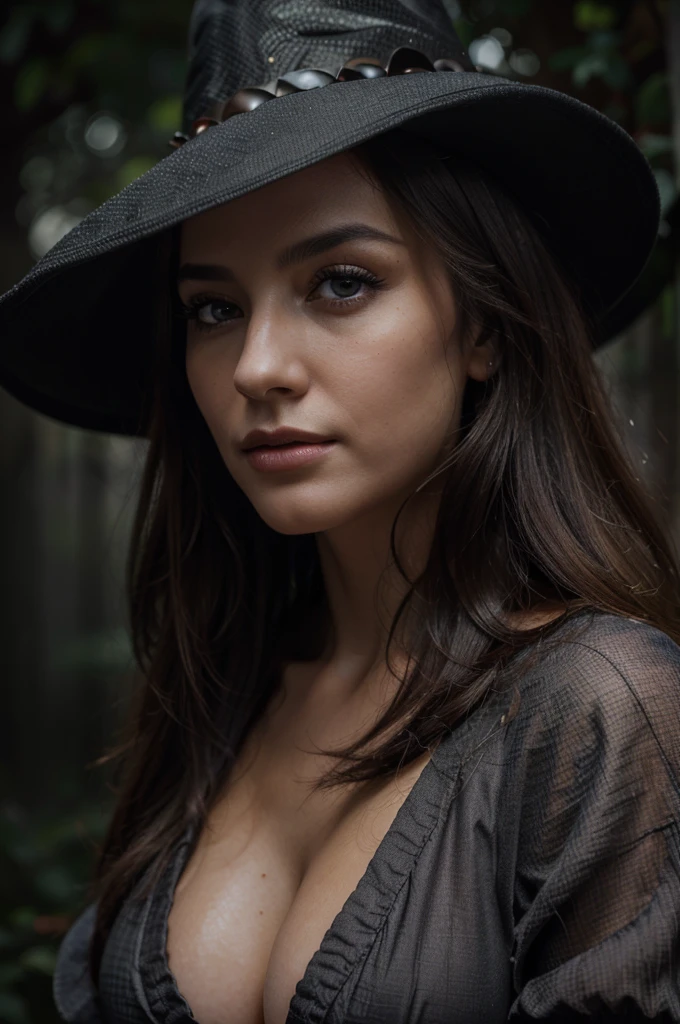 (best quality,4k,8k,highres,masterpiece:1.2),ultra-detailed,(realistic,photorealistic,photo-realistic:1.37),1girl,goddess,mistress,beautiful detailed eyes,beautiful detailed lips,extremely detailed eyes and face,longeyelashes,sitting,witch hat,dark atmosphere,magical,powerful,ethereal,soft shadows,mysterious lighting,vivid colors,portrait,close-up,smoky background