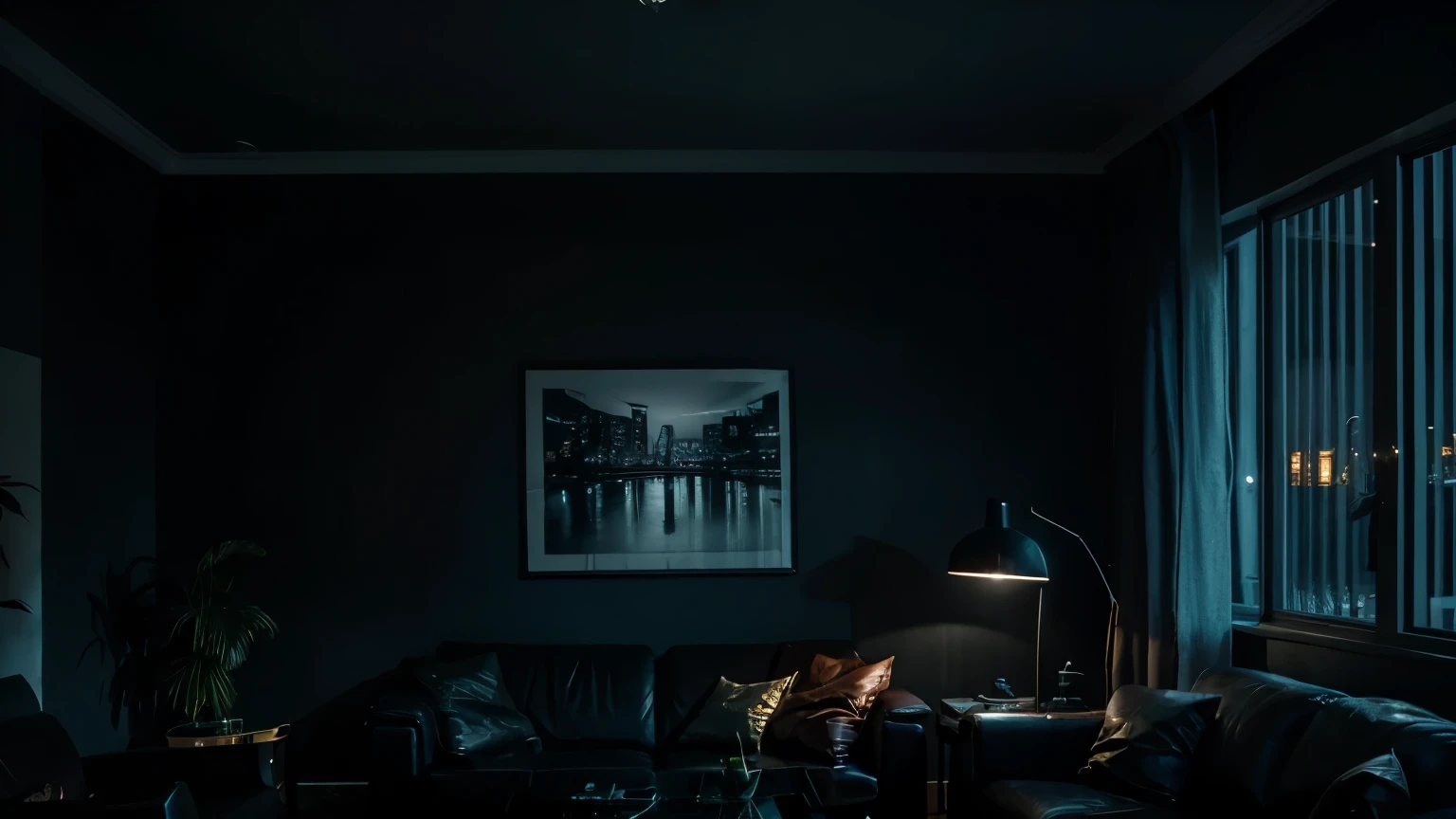 dark living room at, dark night