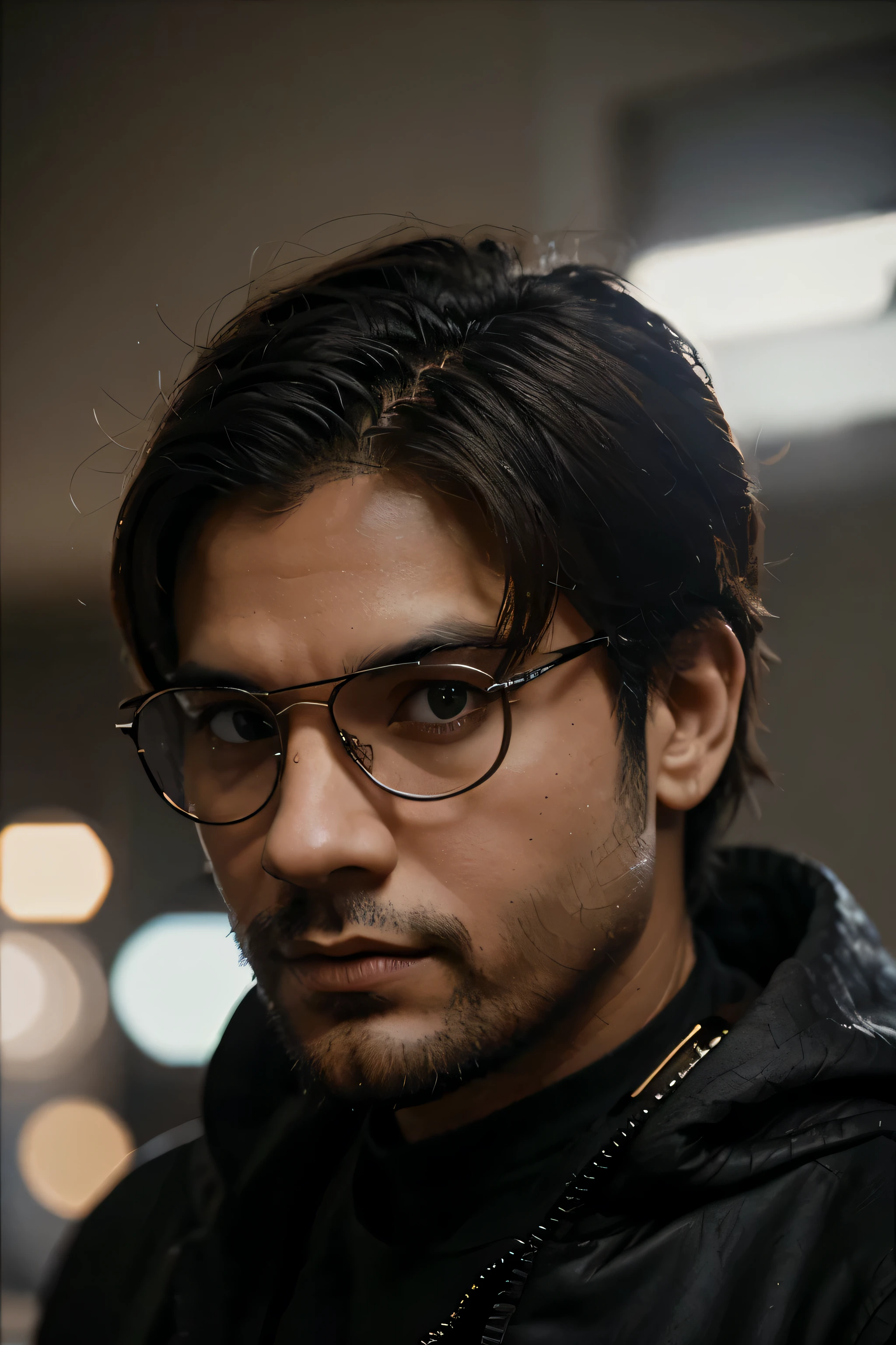 personagem do star wars, desenho animado, Jedi, segurando sabre luz, alto, gordinho, usando oculos redondos, cabelo preto, barba por fazer