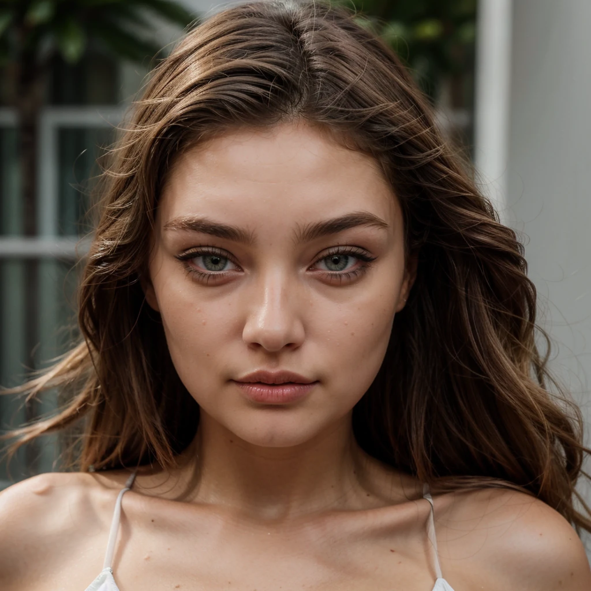 Gigi Hadid face close up ultra hd detaild cheveux degradé brun